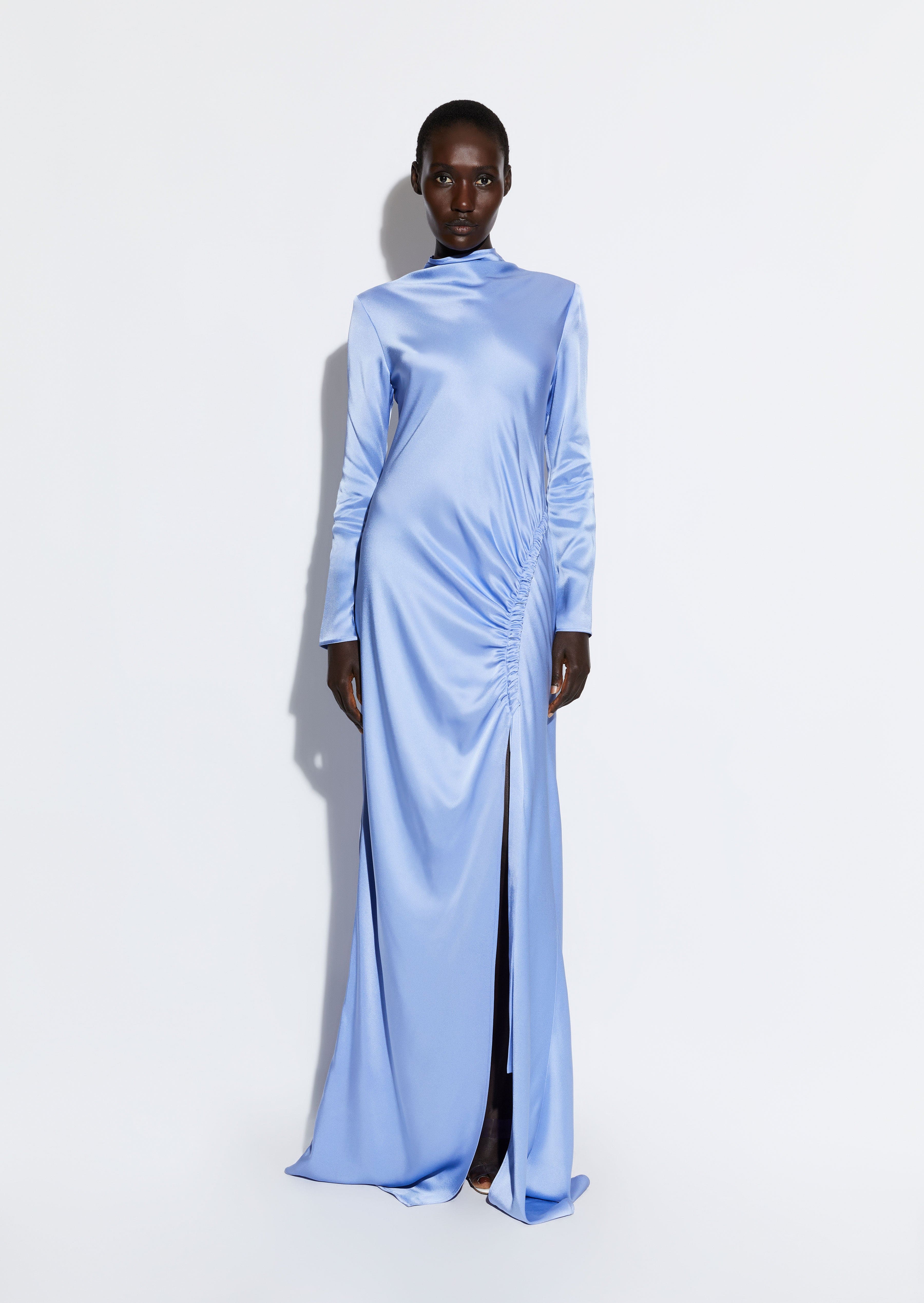 Satin Bias Tab Gown With Slit