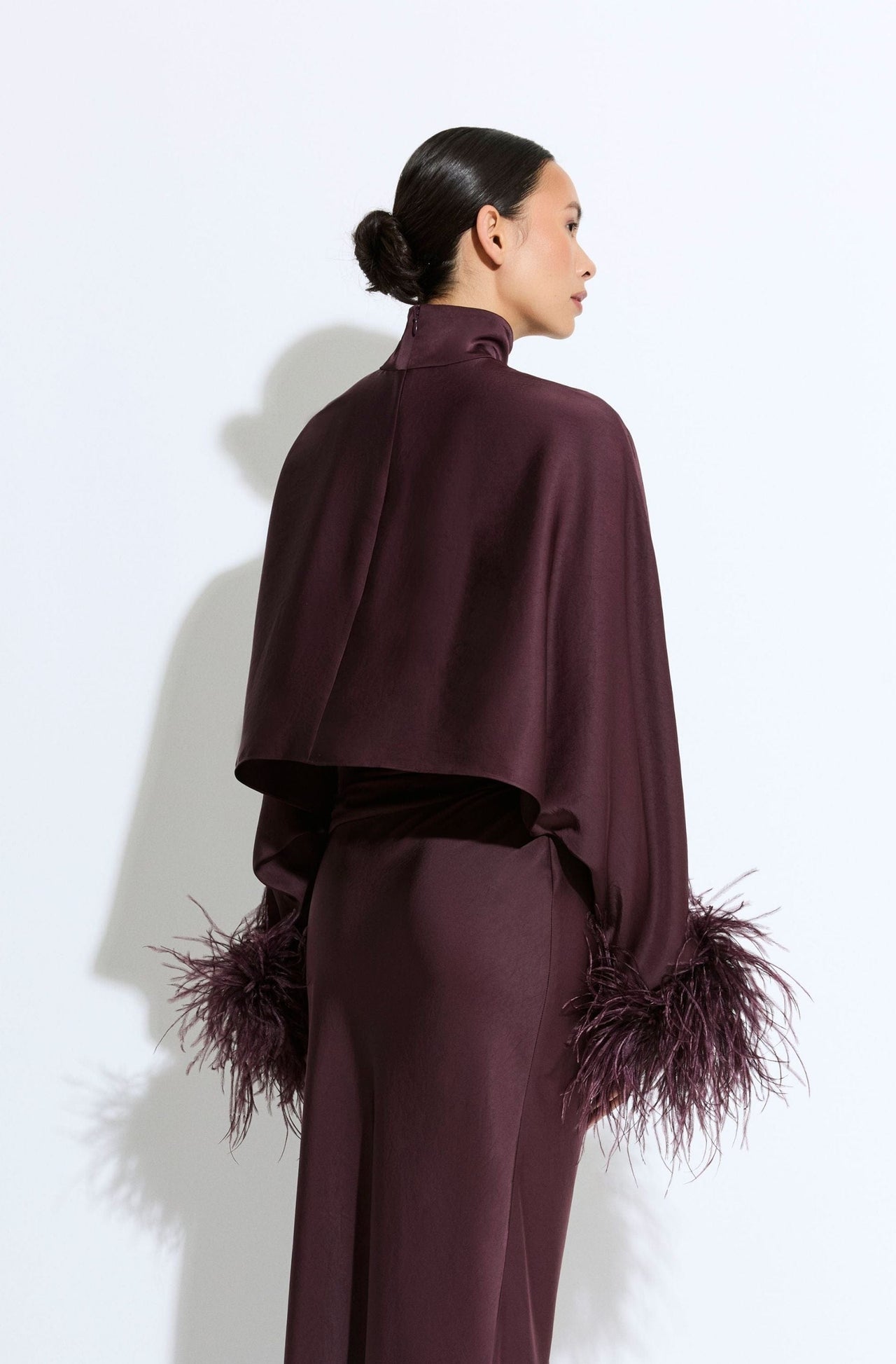 Lightweight Satin Caftan Top With Feathers