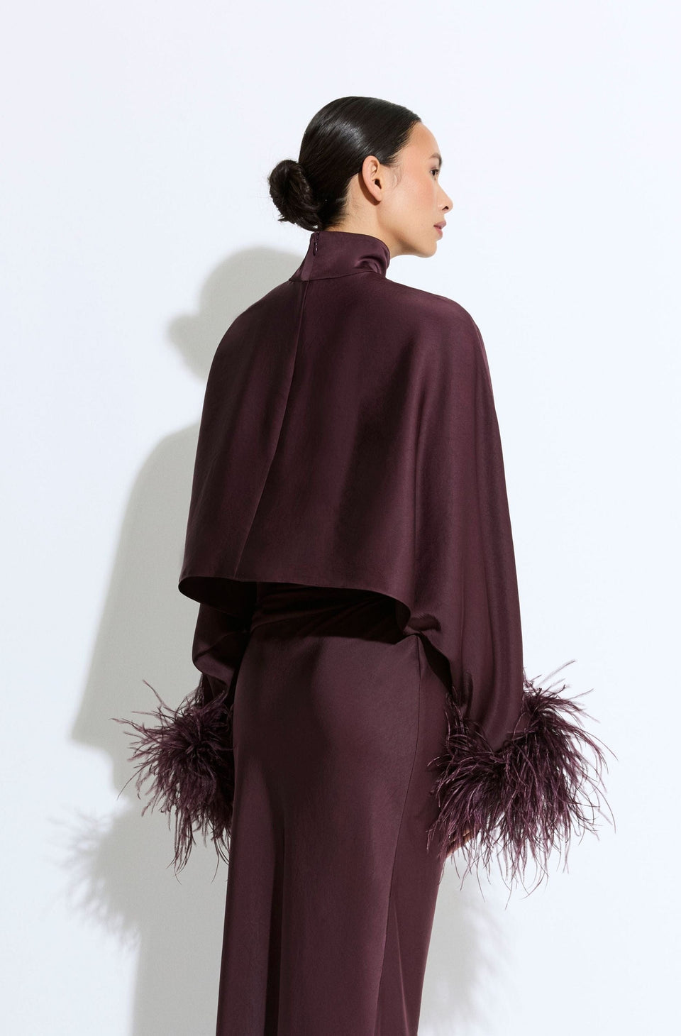 Lightweight Satin Caftan Top With Feathers