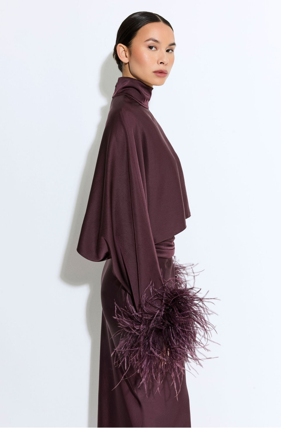 Lightweight Satin Caftan Top With Feathers