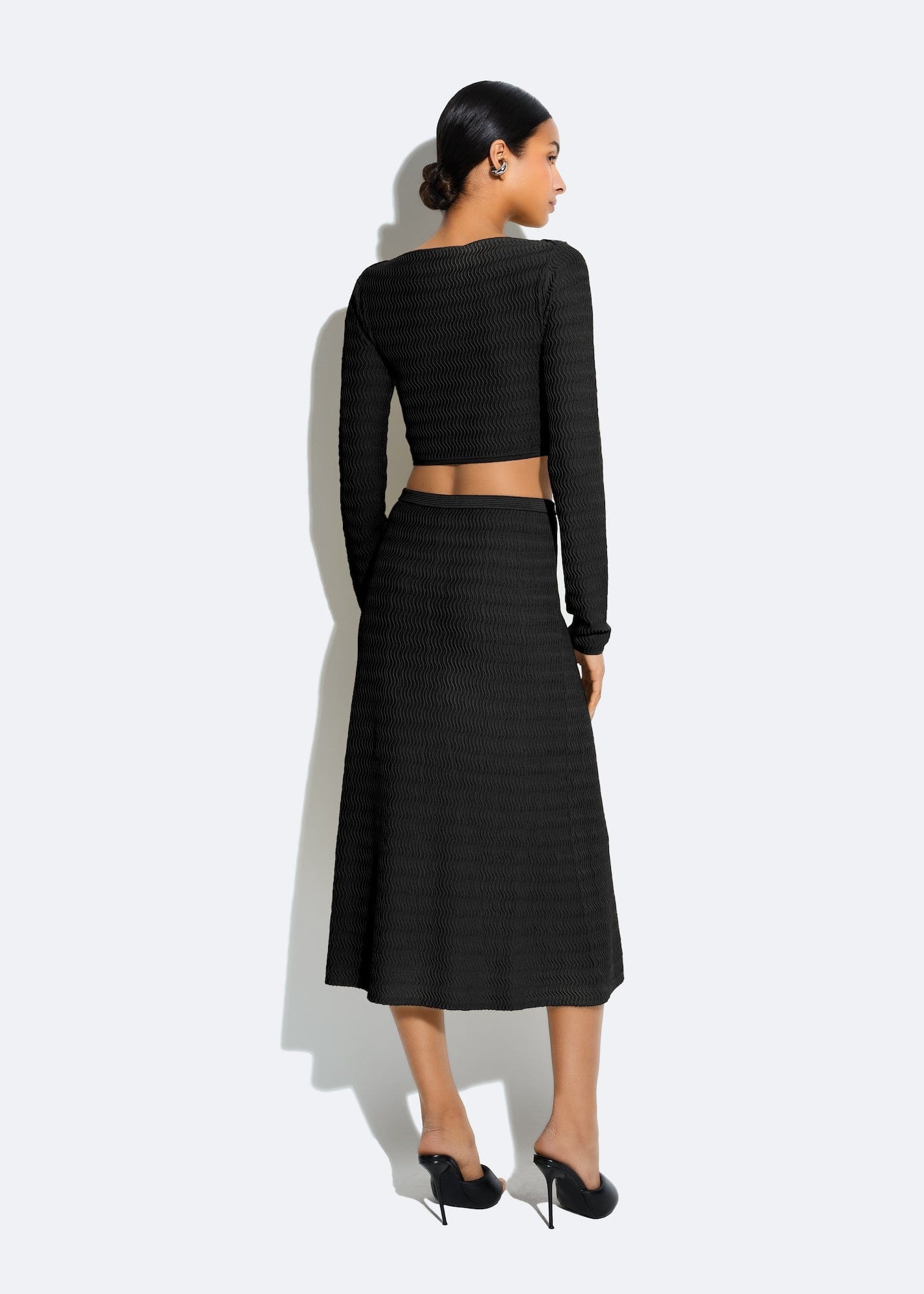 Black viscose midi skirt hot sale
