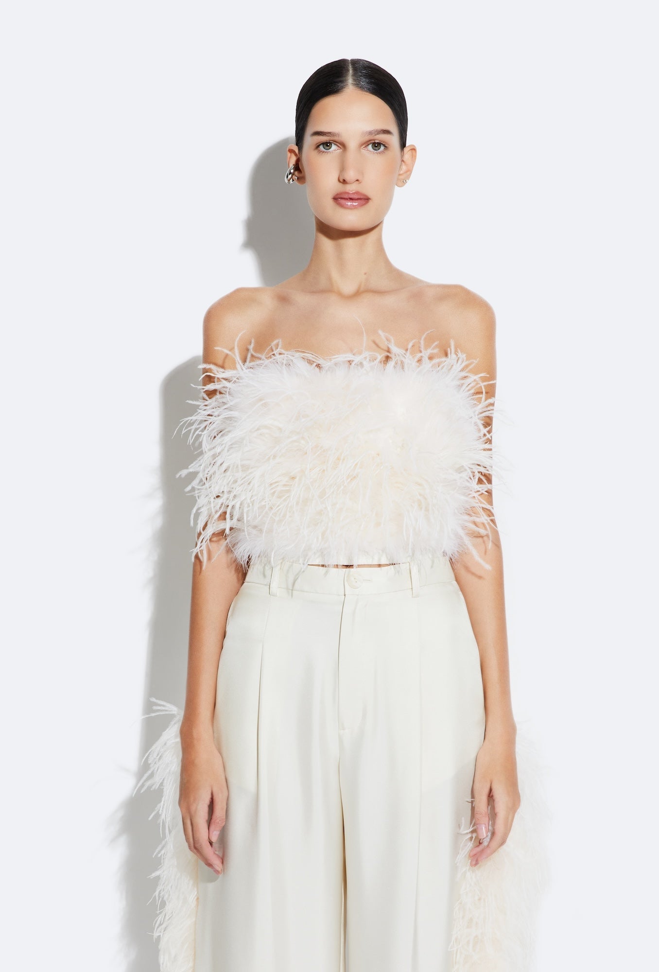 Compact Viscose Tube Top With Feathers - LAPOINTE