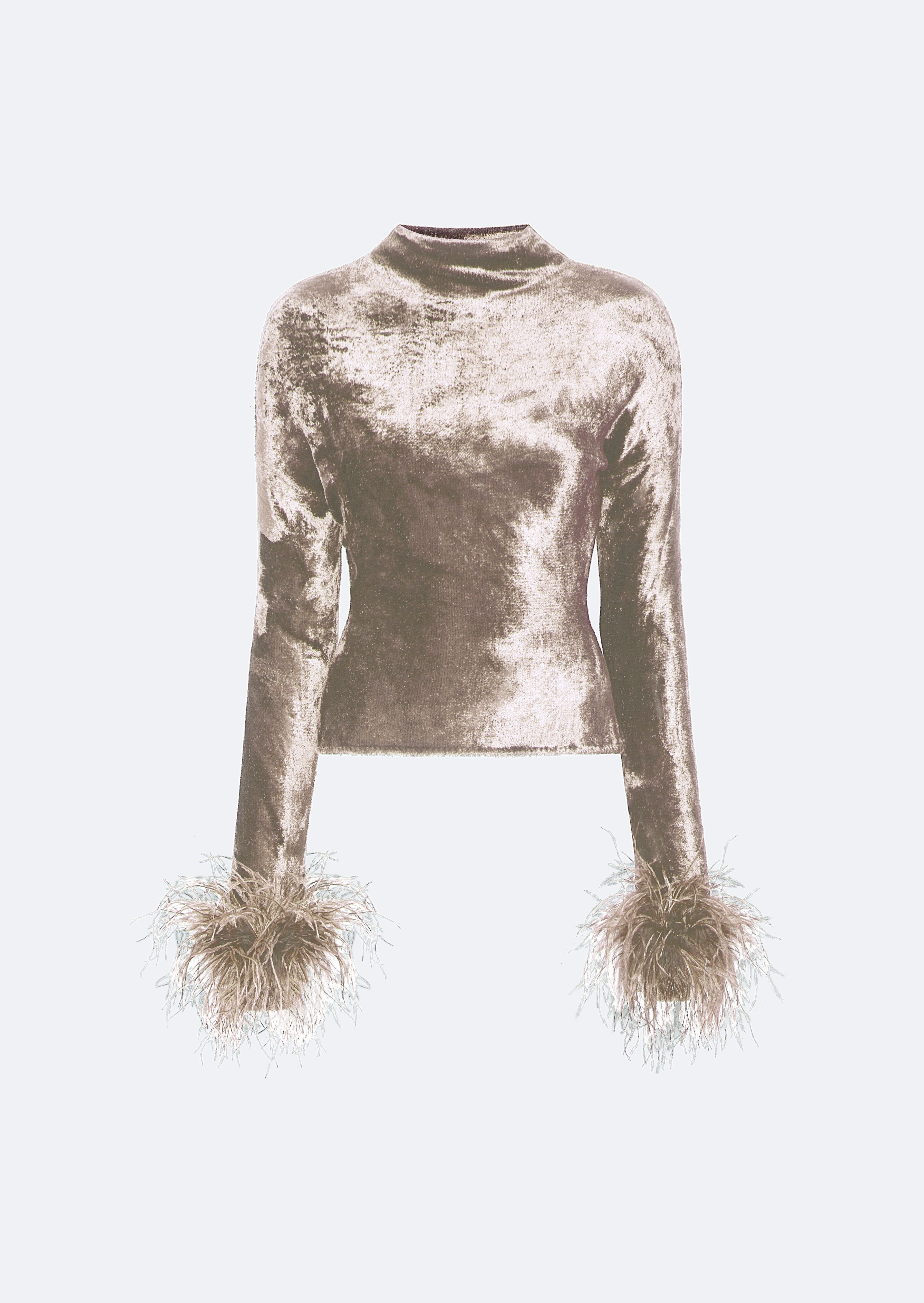 Velvet Dolman Top With Feathers