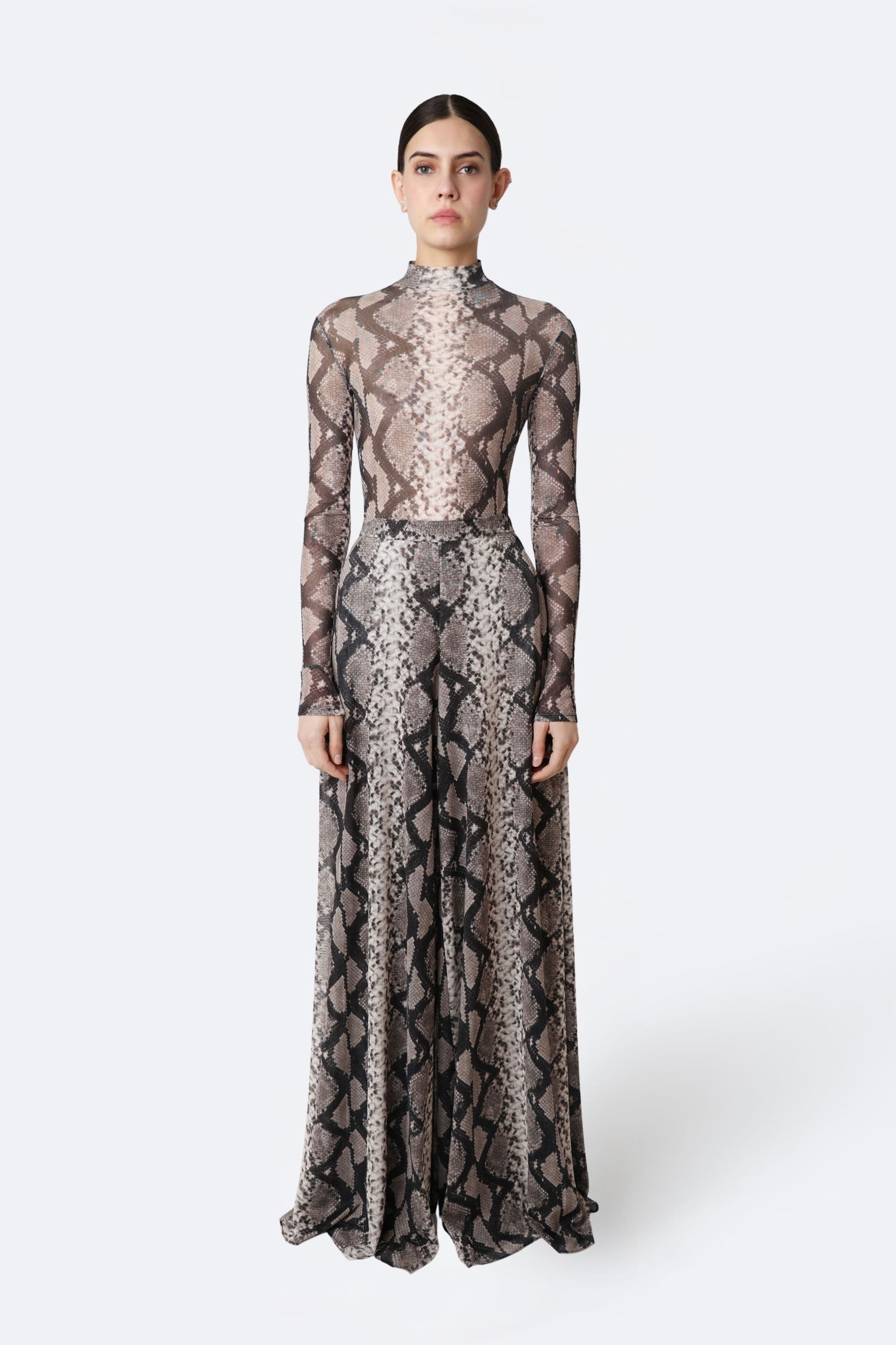 Printed Mesh Mock Neck Bodysuit