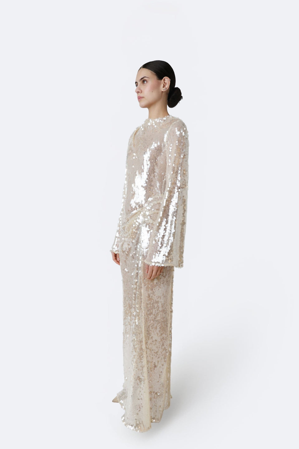 white sparkly dress long Manhattan Sequin Slip Maxi Formal - US 14 such as wraps/jackets Sequin Slip Maxi Dress |