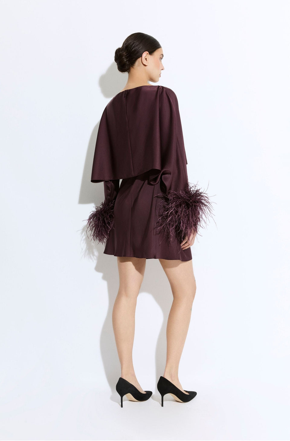 Lightweight Satin Layered Mini Dress With Feathers