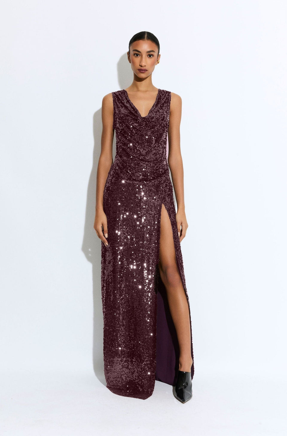Sequin High Waist Slit Maxi Skirt
