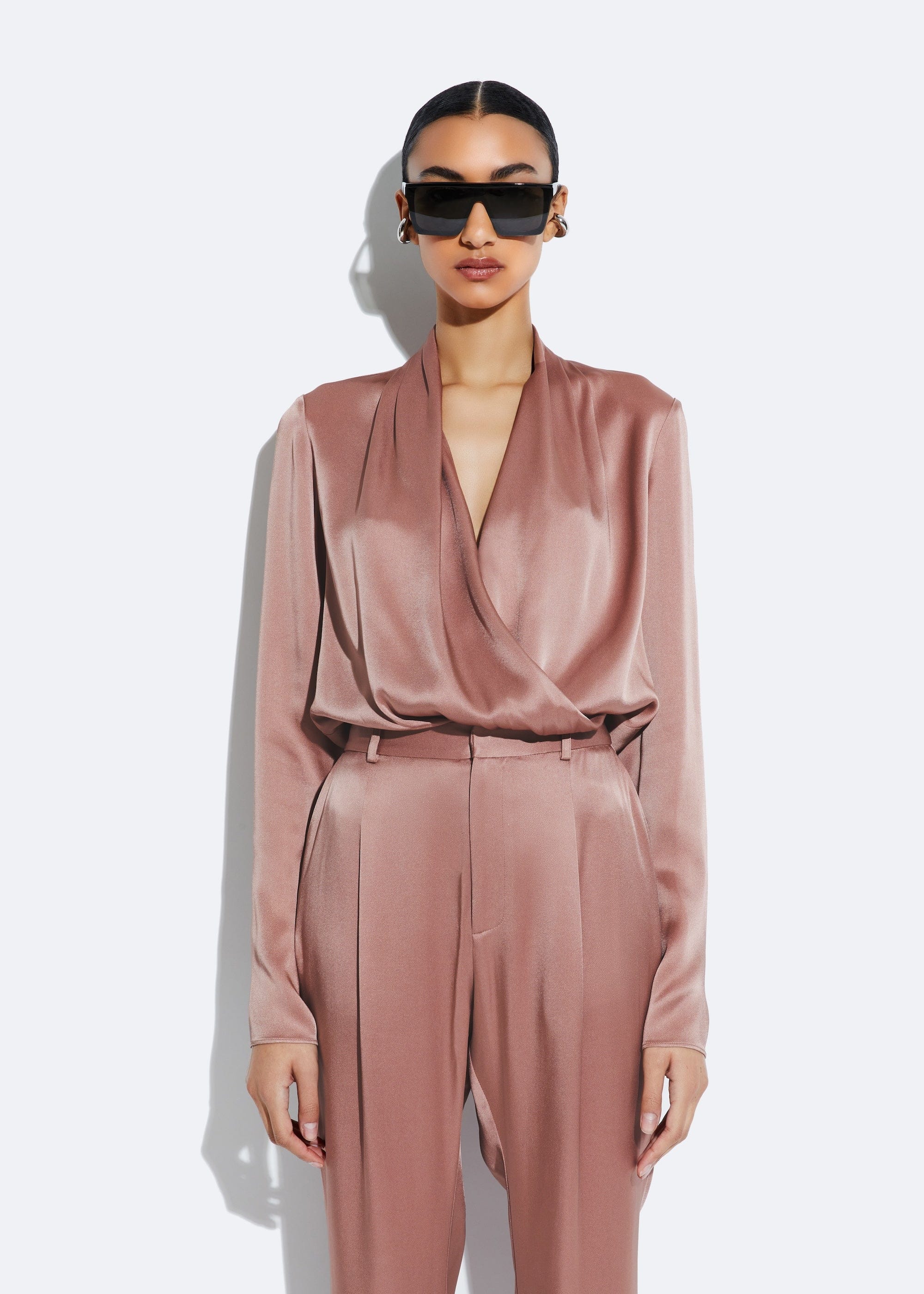 Satin Wrap Top in Mauve Pink LAPOINTE