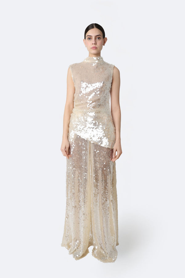 Mesh Sequin Wide Leg Pant