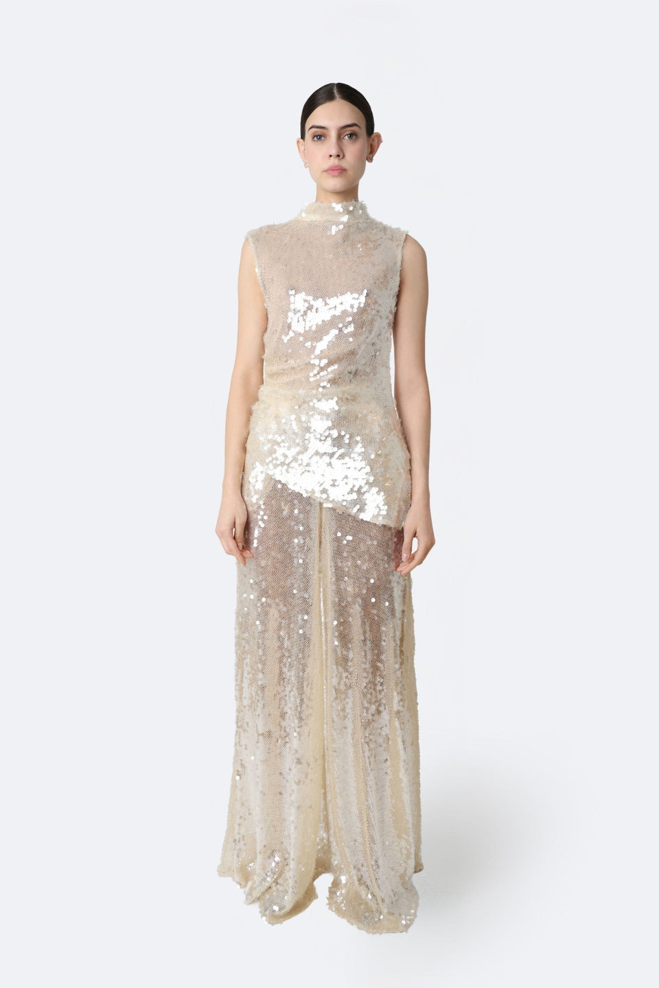 Mesh Sequin Wide Leg Pant