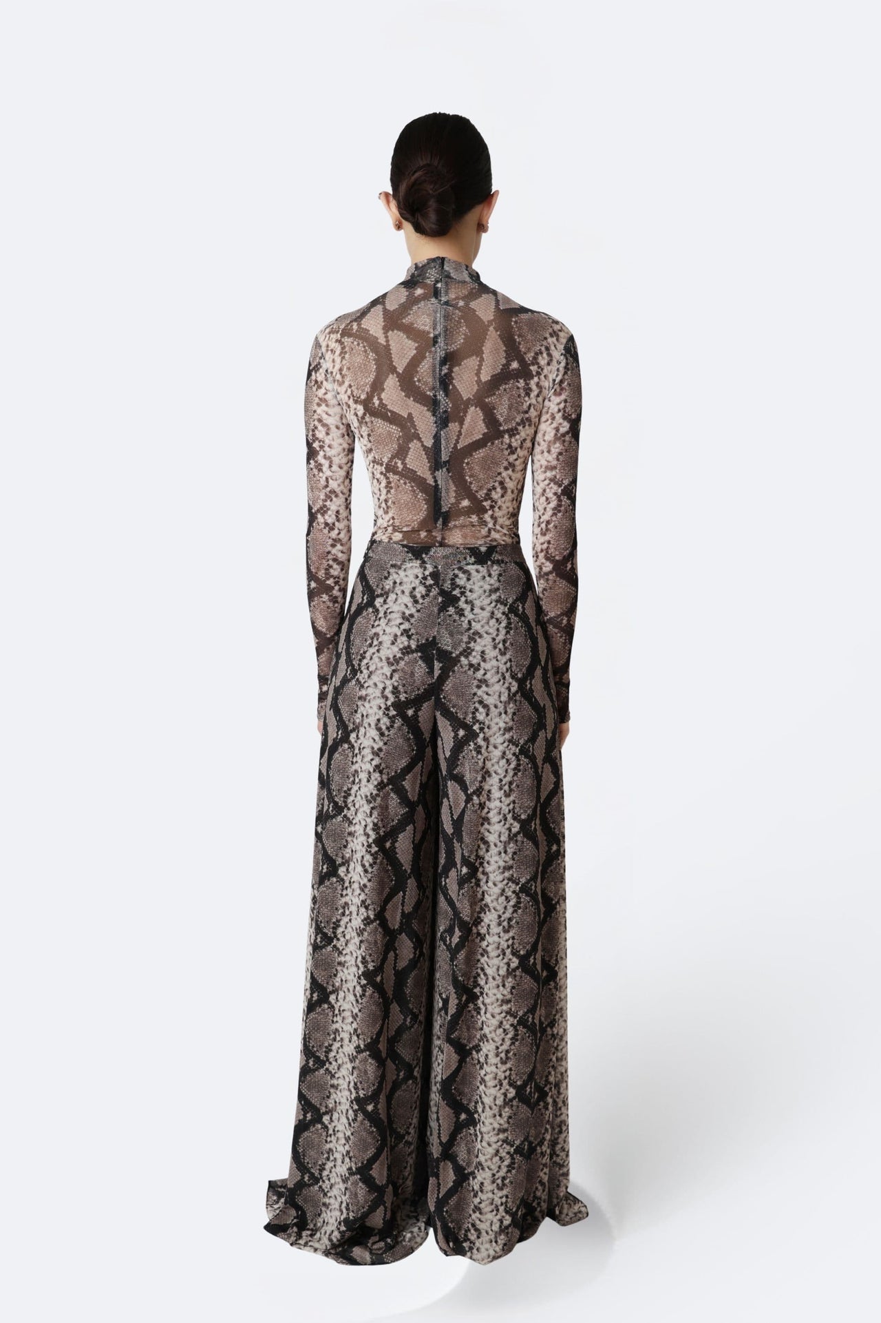 Printed Mesh Mock Neck Bodysuit