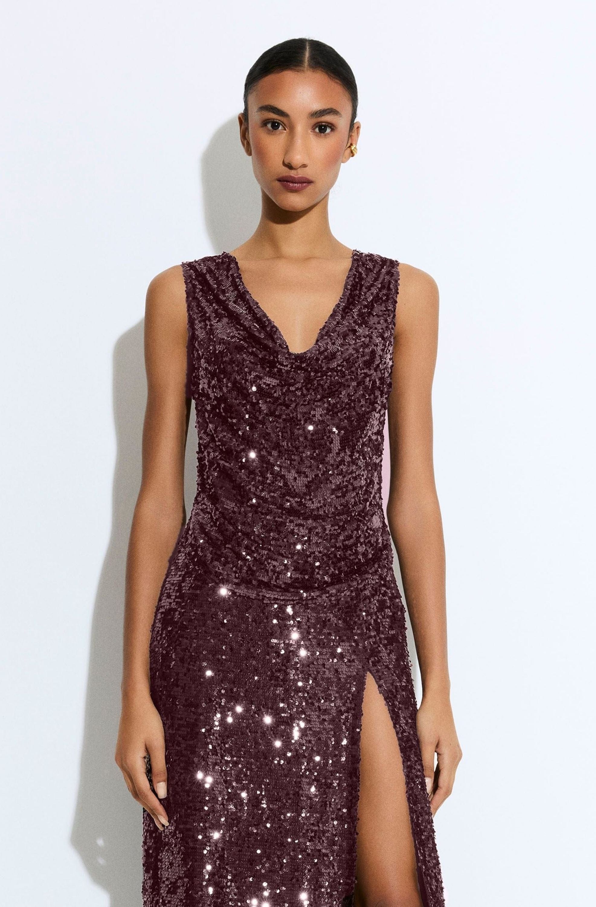 LAPOINTE Sequin Cowl Neck Top | Mulberry / 0 LAPOINTE Sequin Cowl Neck Top | Mulberry / 0