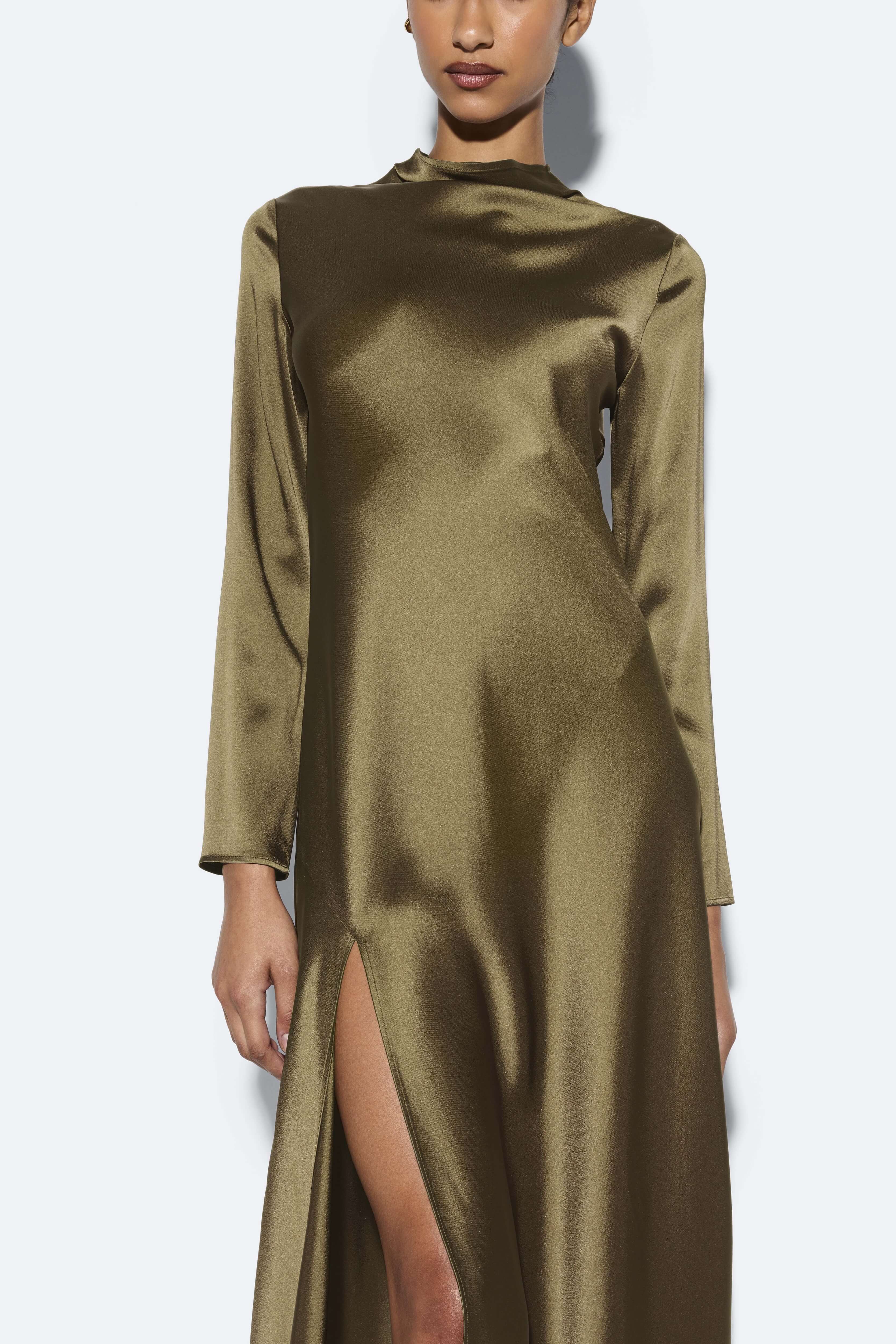 Satin Draped Neck Bias Dress