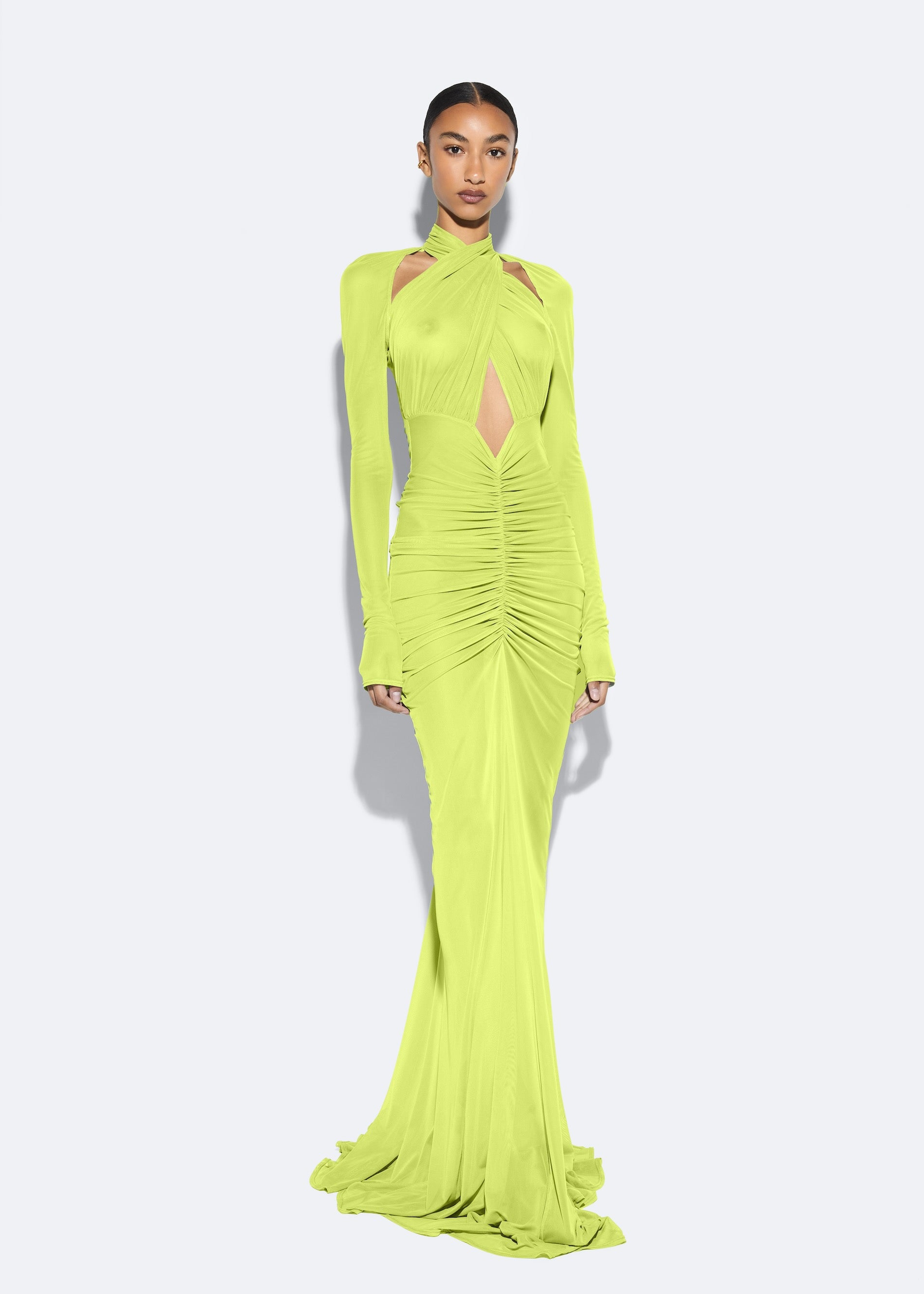 Mesh Halter Ruched Gown