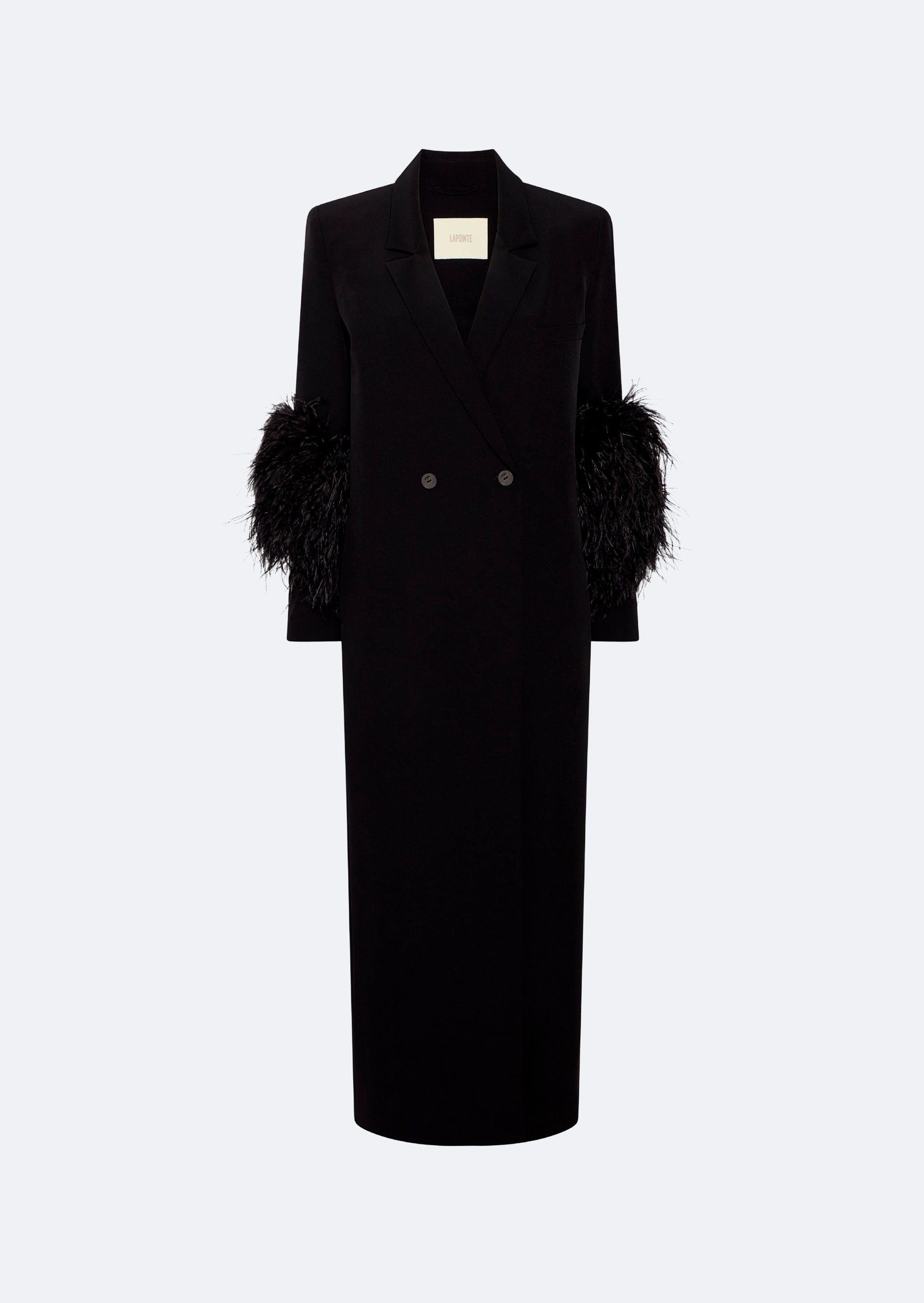 Matte Crepe Elongated Coat with Feathers
