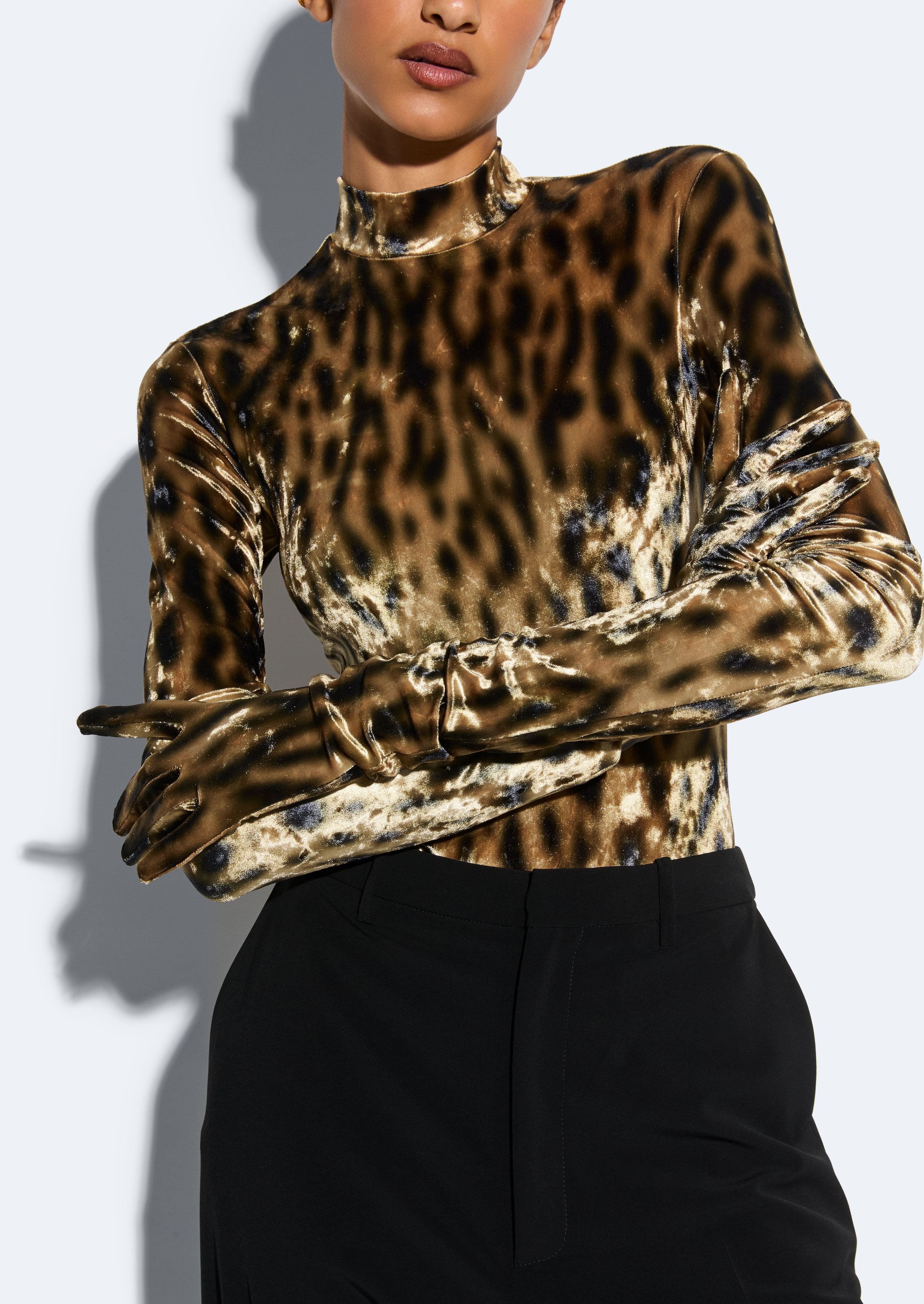 Velvet Leopard Gloves in Leopard Black and Brown | LAPOINTE