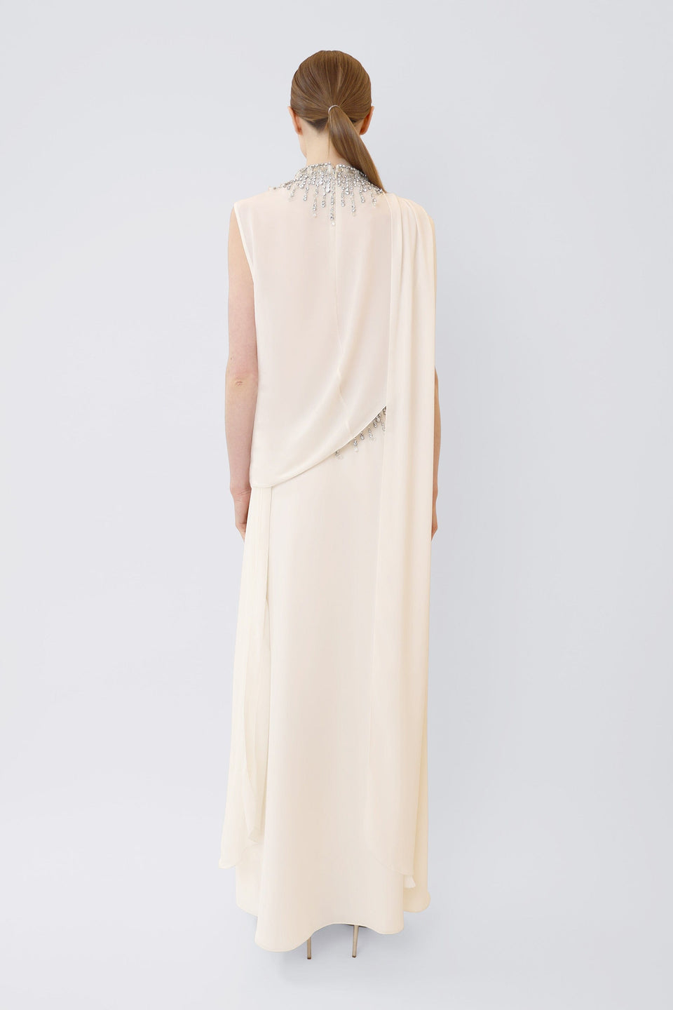 Georgette Draped Scarf Top With Embroidery