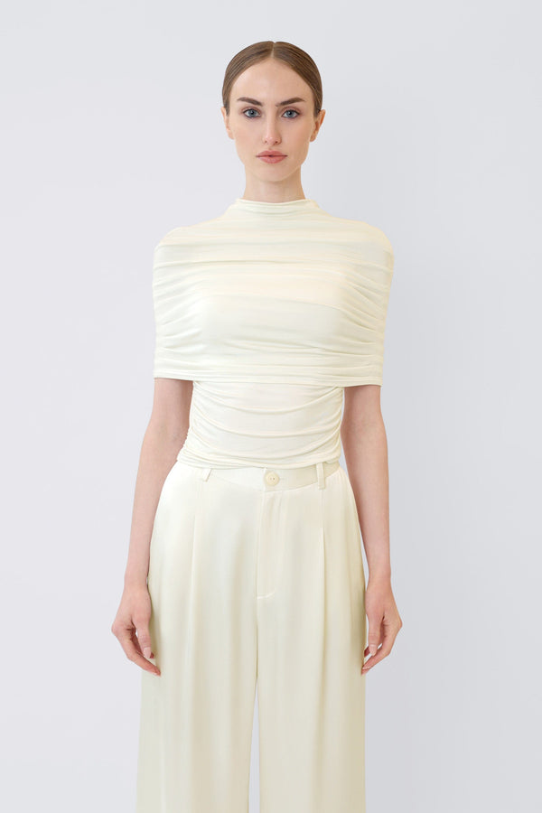 Jersey Mock Neck Ruched Top - LAPOINTE