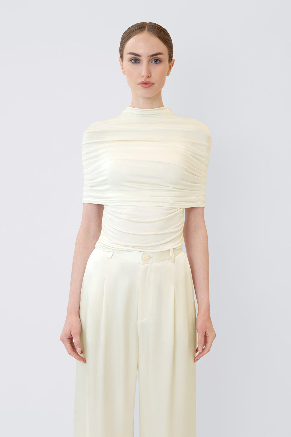 Jersey Mock Neck Ruched Top - LAPOINTE