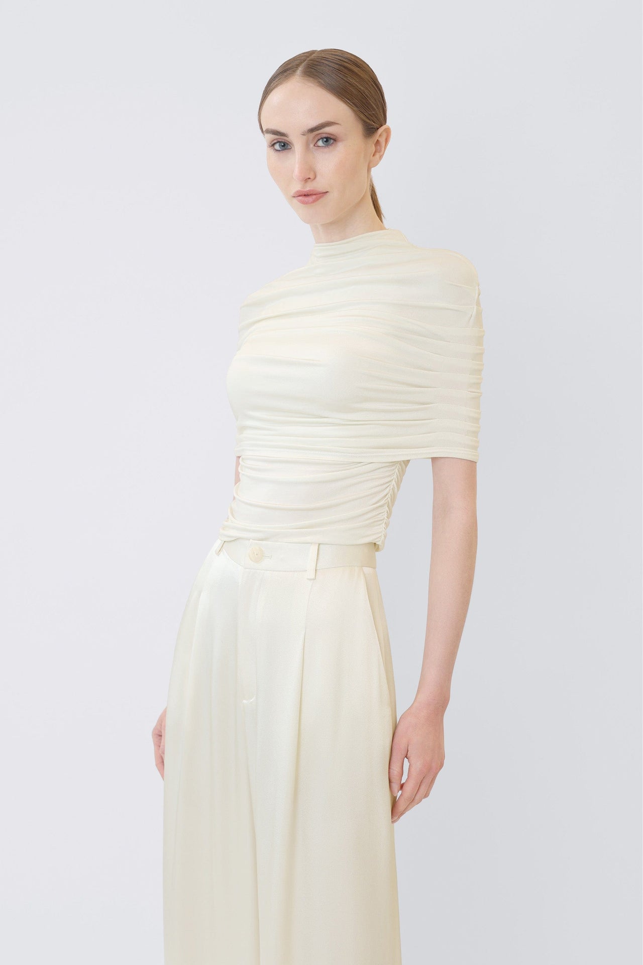 Jersey Mock Neck Ruched Top - LAPOINTE