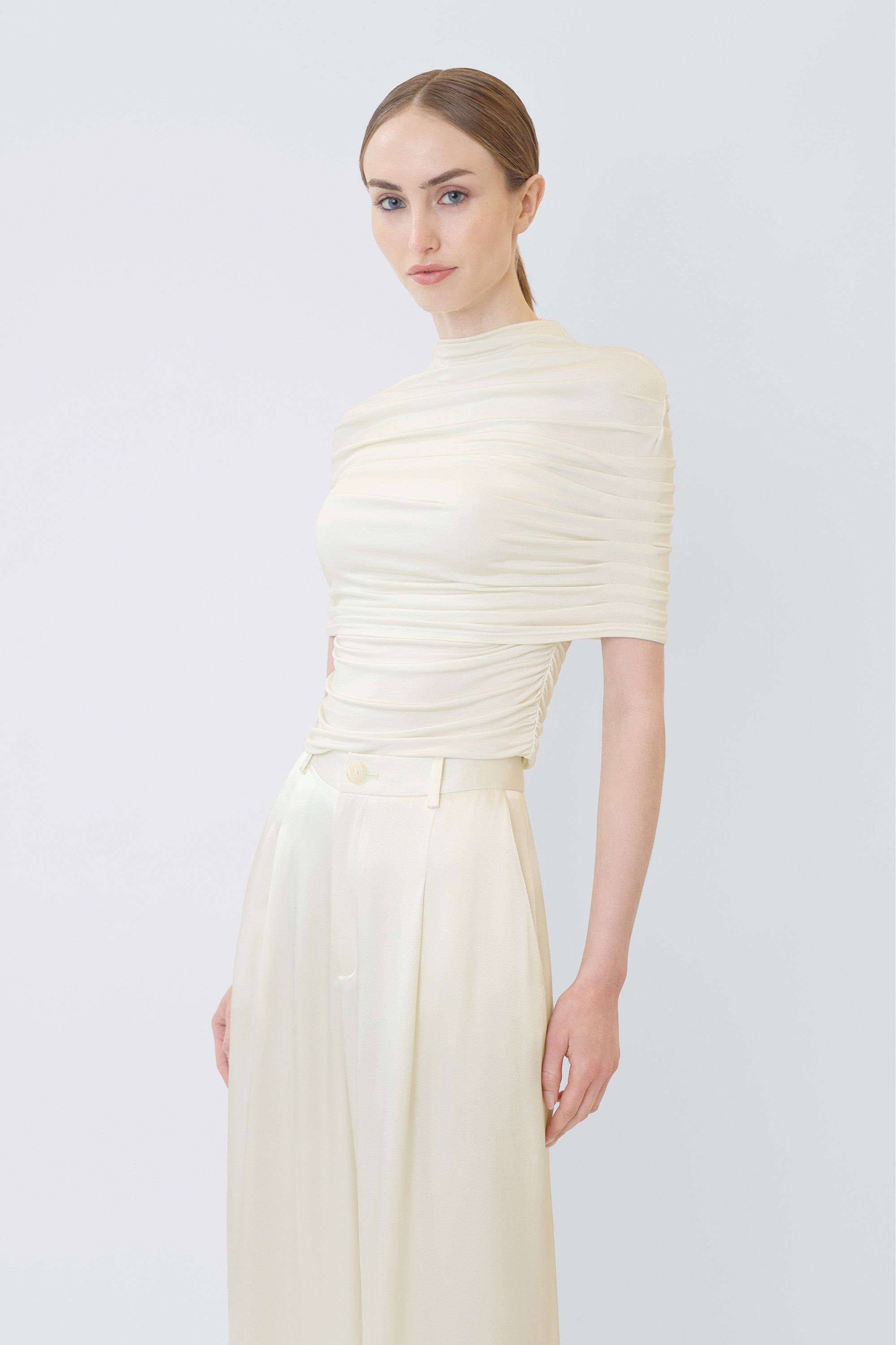 Jersey Mock Neck Ruched Top - LAPOINTE