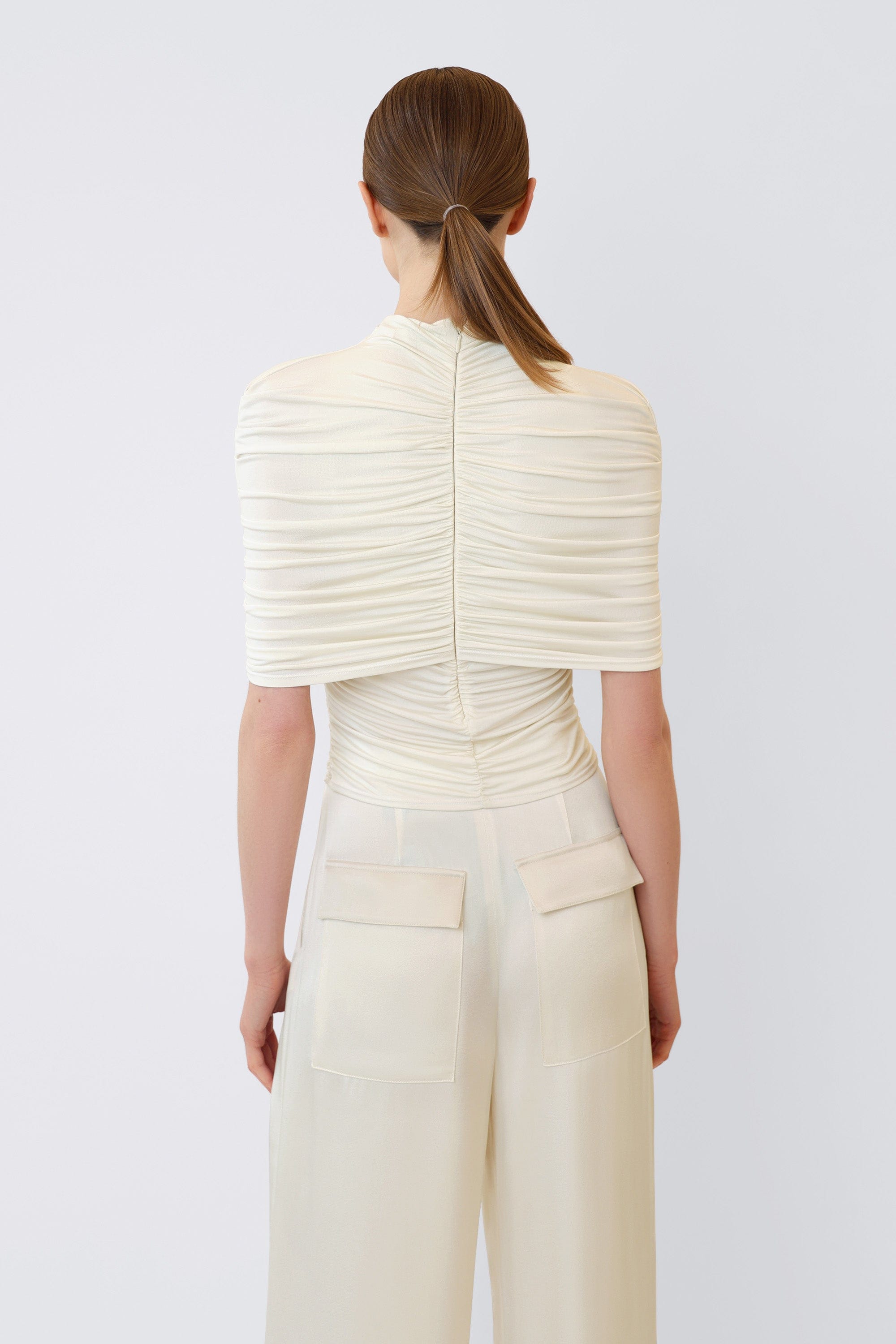 Jersey Mock Neck Ruched Top in Cream Cream | LAPOINTE