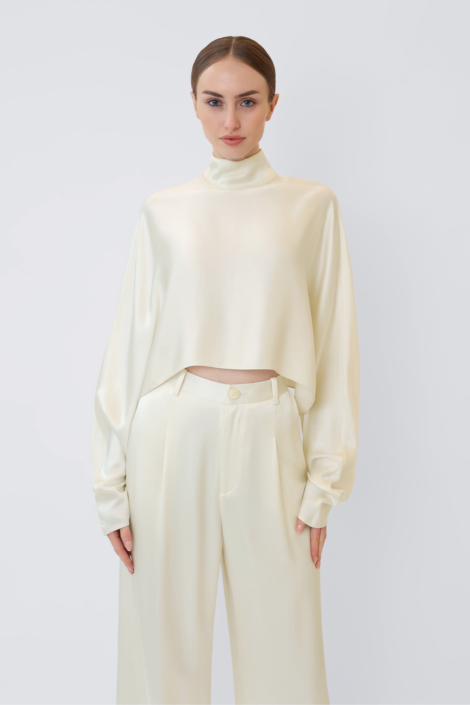 Satin Caftan Top in Cream Cream | LAPOINTE