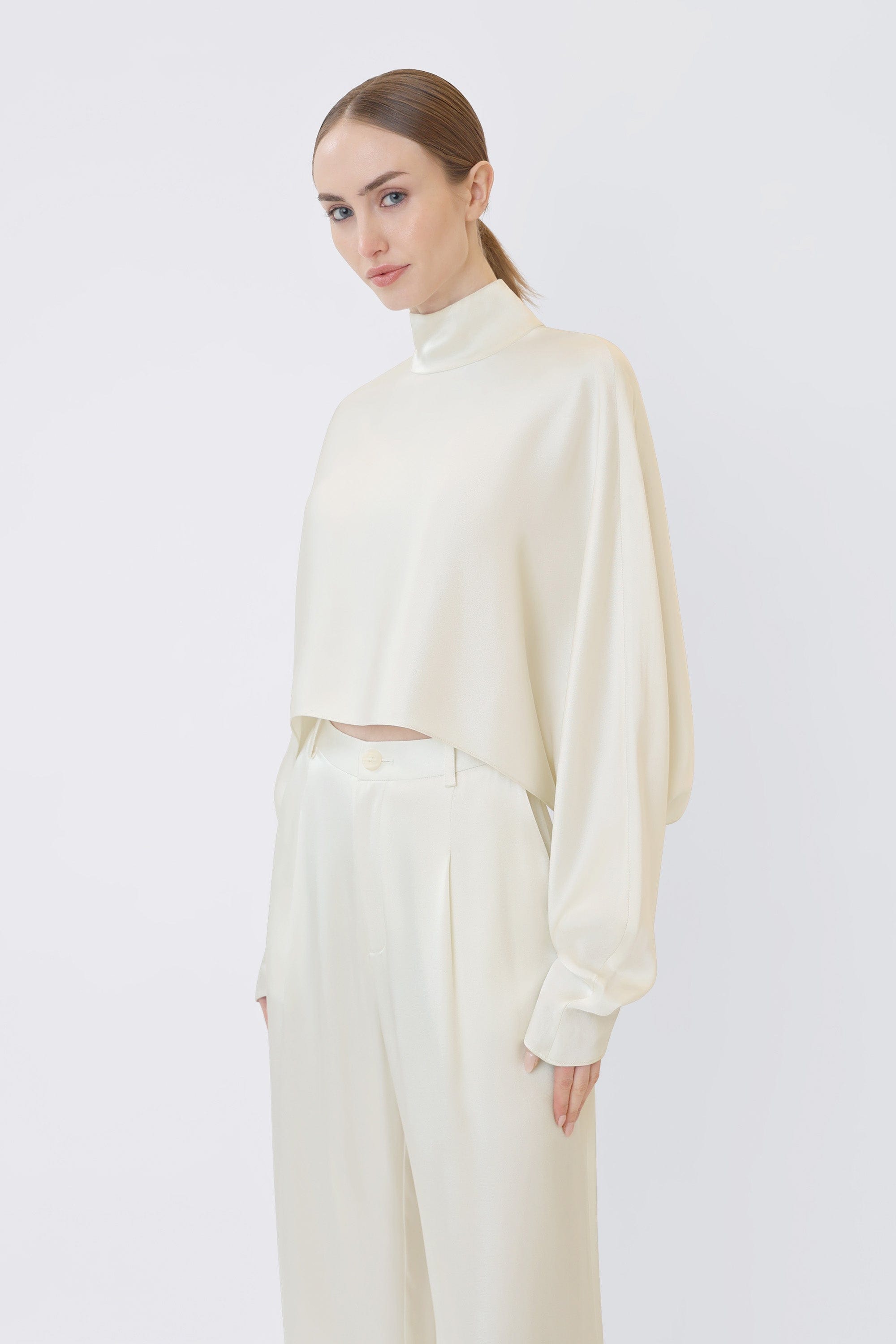 Satin Caftan Top in Cream Cream | LAPOINTE