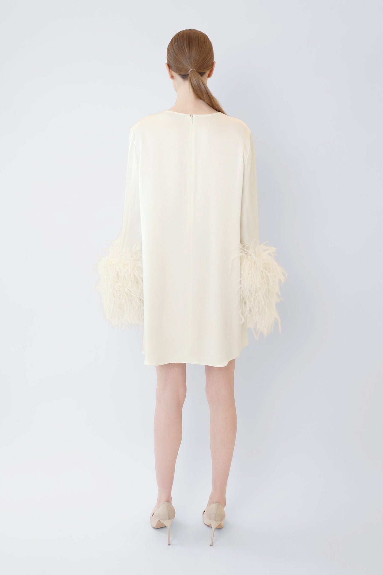 Satin Dress With Feathers - LAPOINTE