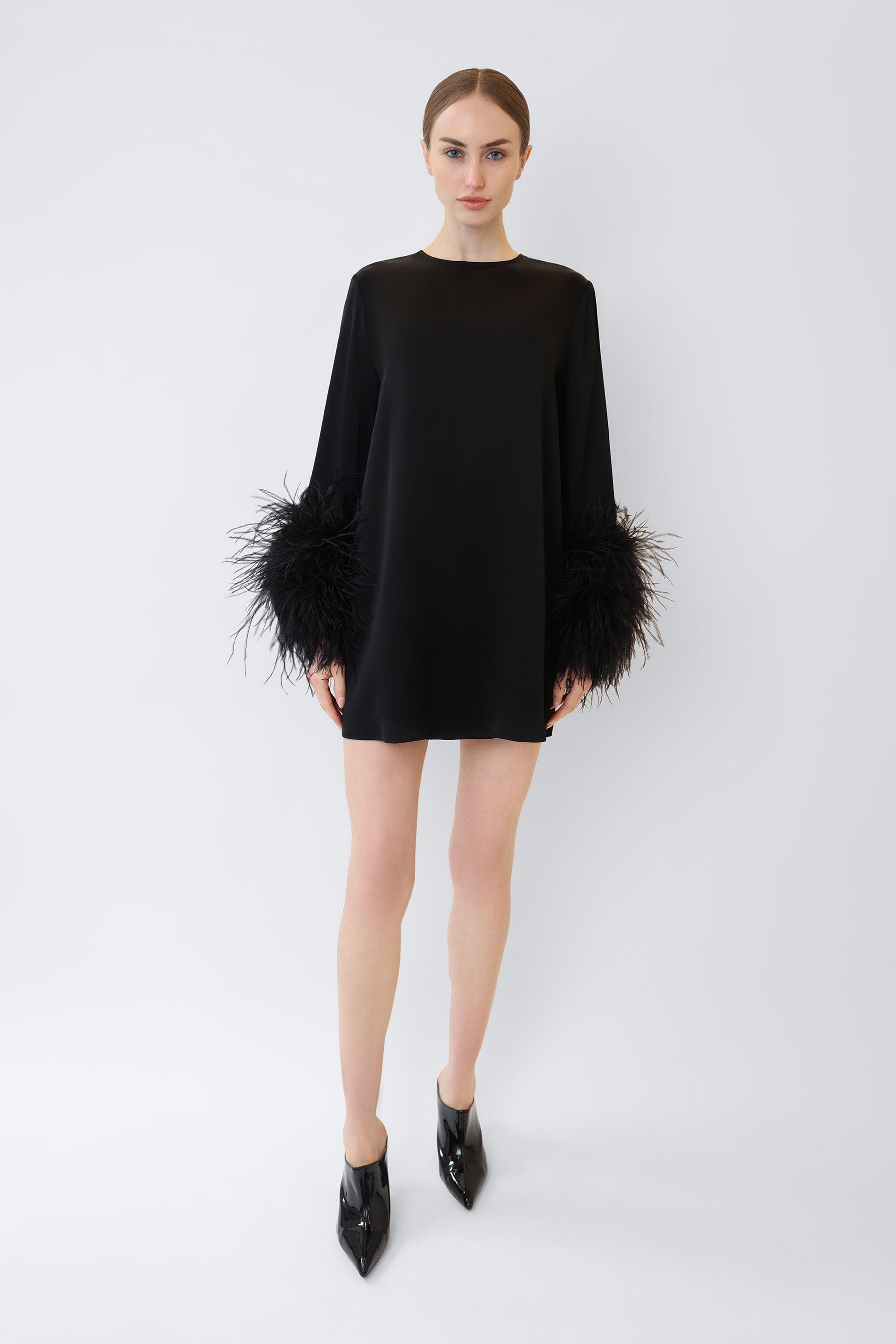 LAPOINTE Satin Dress With Feathers