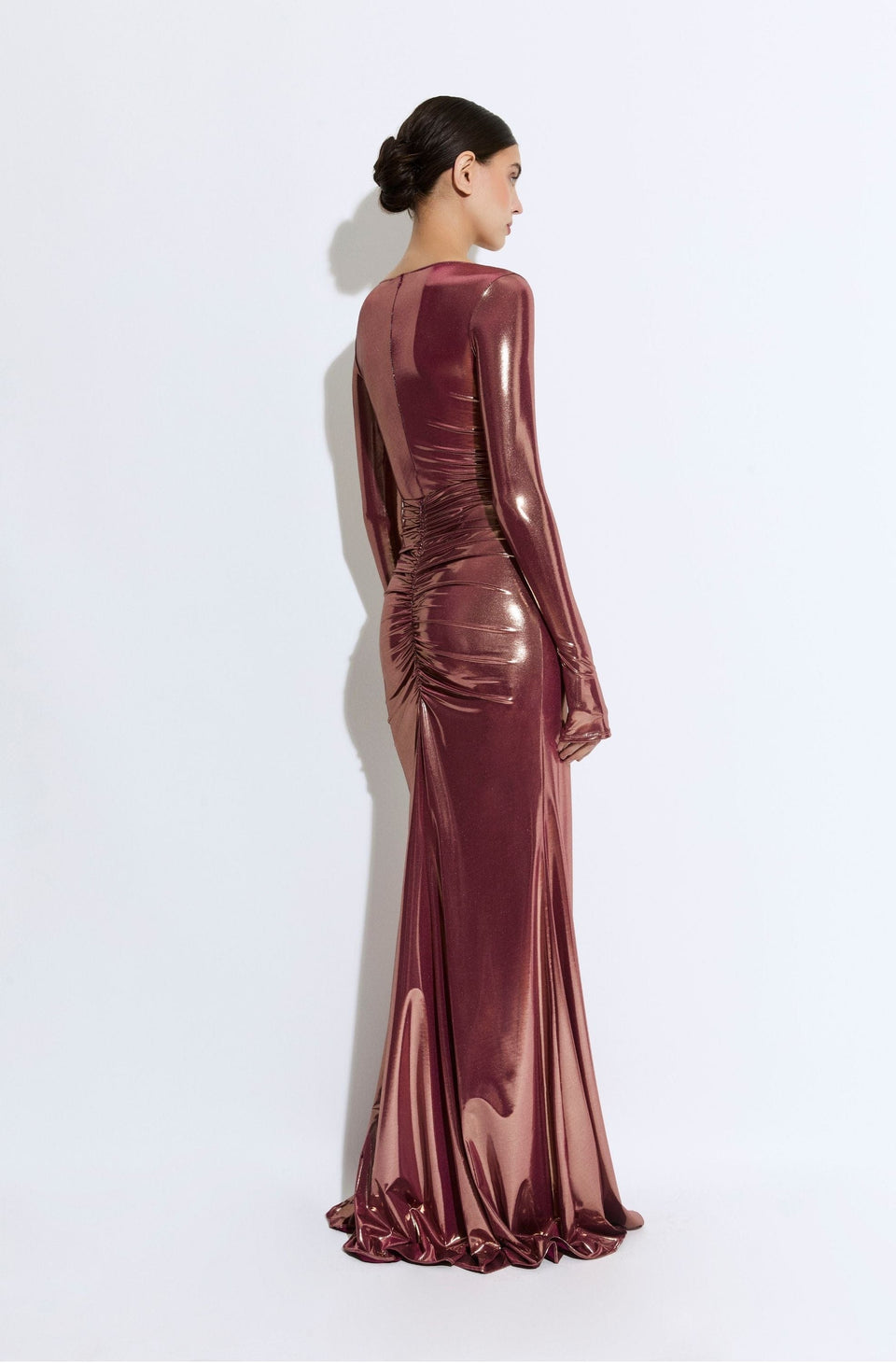 Coated Jersey Ruched Maxi Skirt
