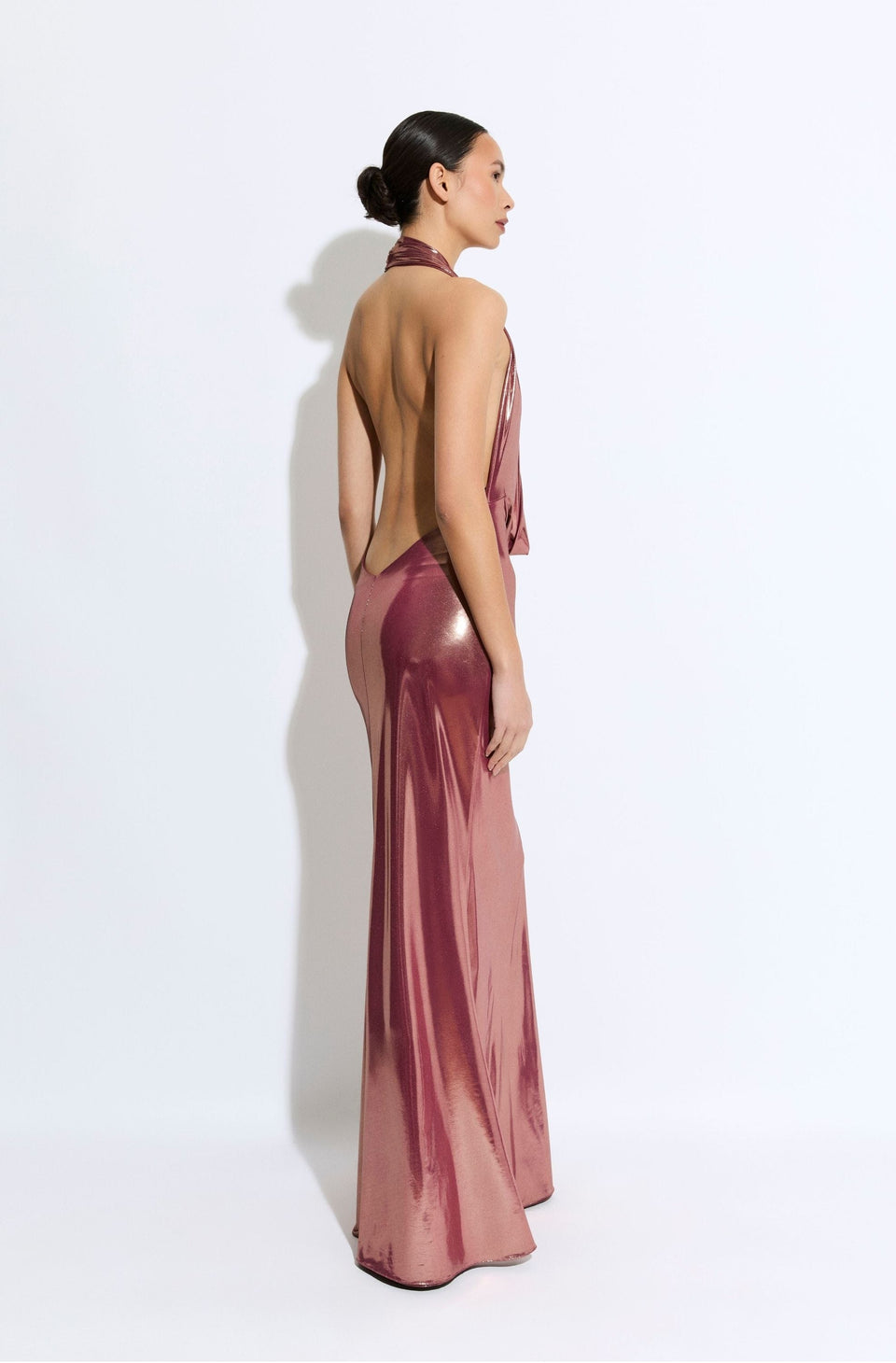Coated Jersey Cowl Neck Gown