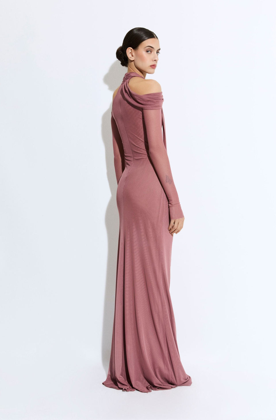 Mesh Scarf Neck Gown