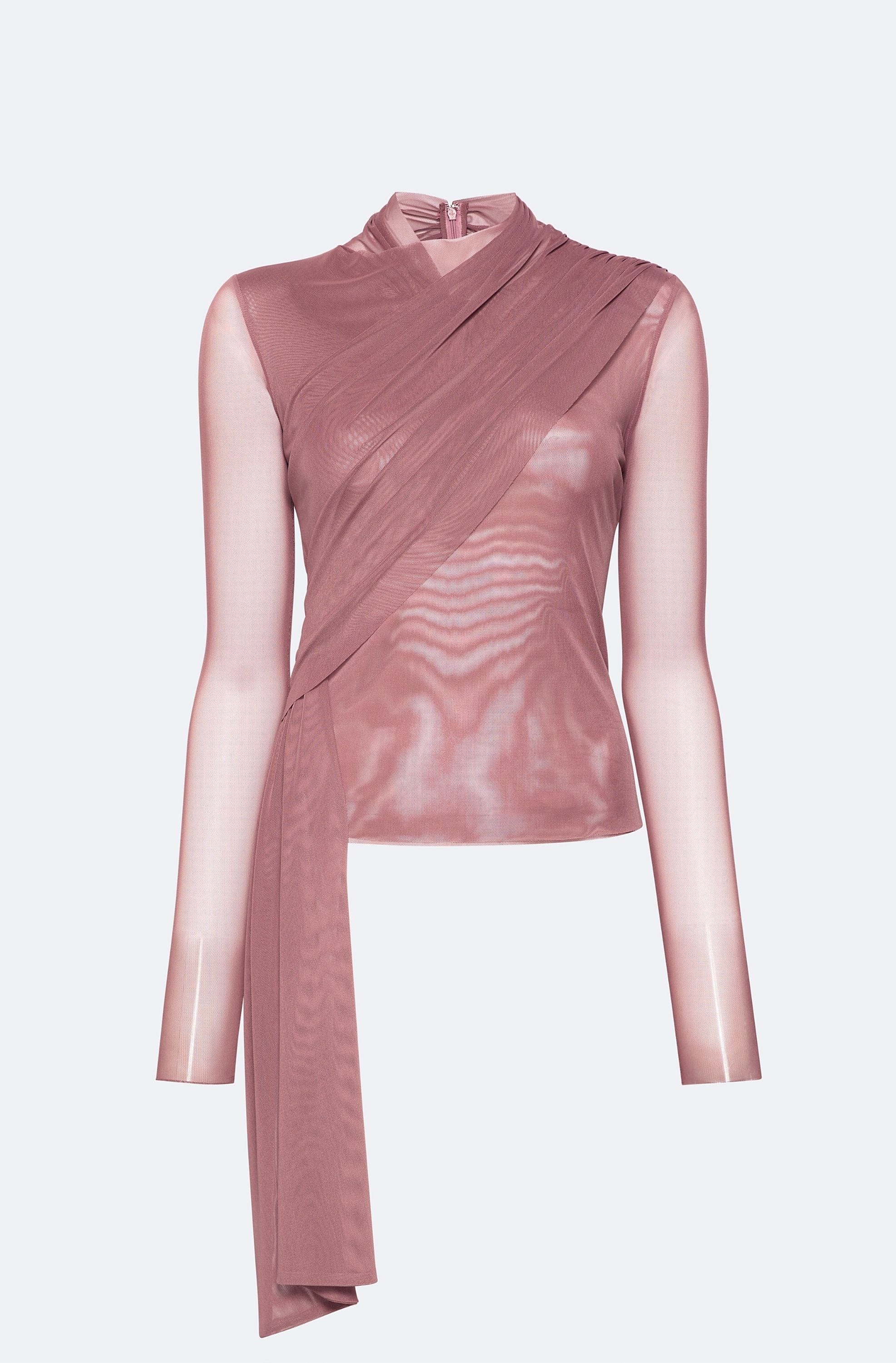 Mesh Mock Neck Draped Top - LAPOINTE
