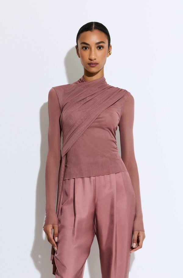 Mesh Mock Neck Draped Top - LAPOINTE