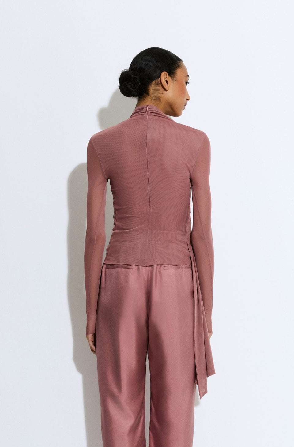 Mesh Mock Neck Draped Top