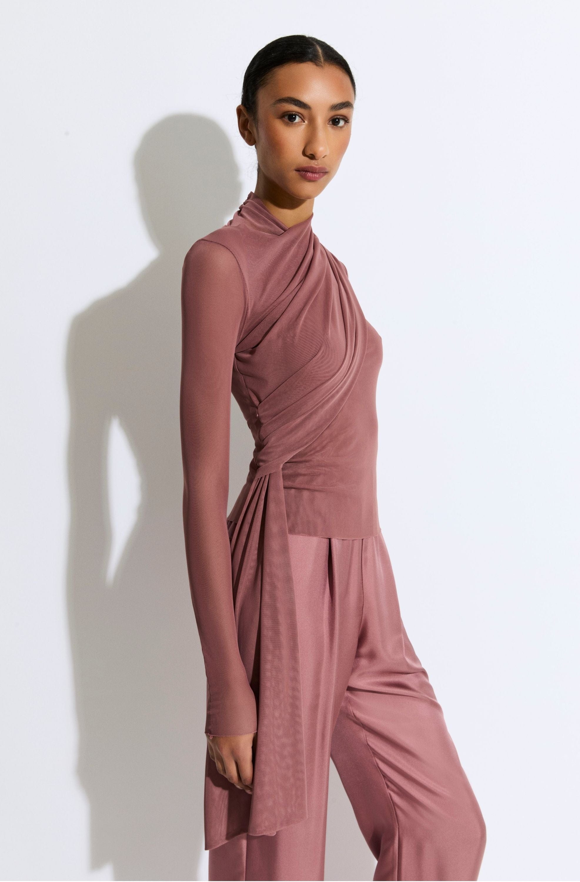 Mesh Mock Neck Draped Top - LAPOINTE
