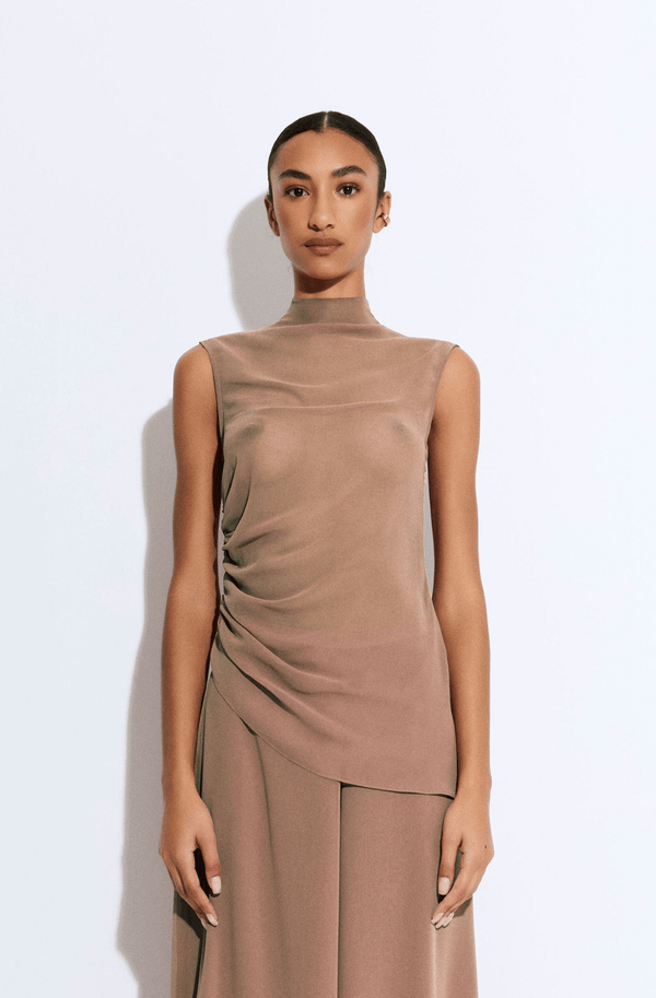 Lightweight Georgette Mock Neck Ruched Top - LAPOINTE
