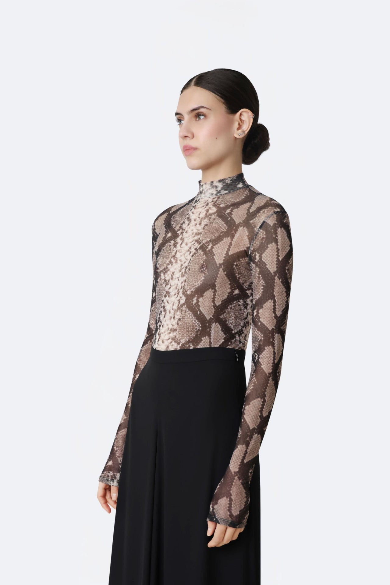 Printed Mesh Mock Neck Bodysuit