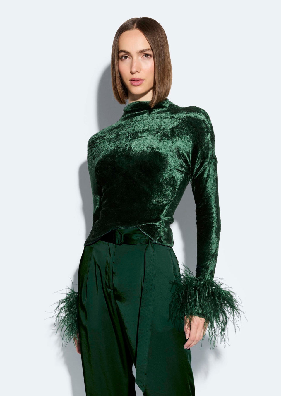 Velvet Dolman Top With Feathers