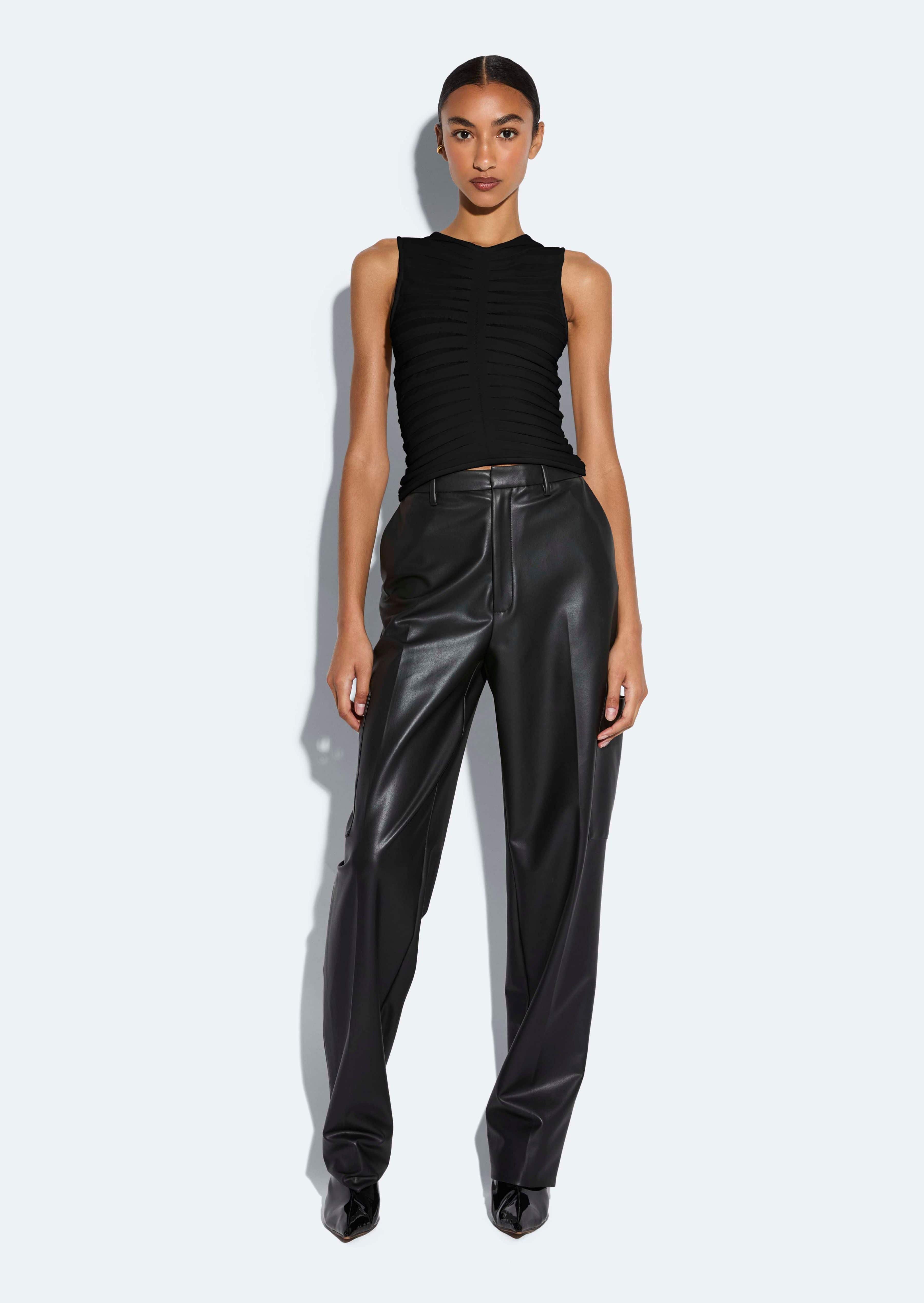 L'Appartement DEUXIEME CLASSE - L’Appartement  RIB L/S TOP Viscose Wide Ribbed Tank Top in Black Black | LAPOINTE