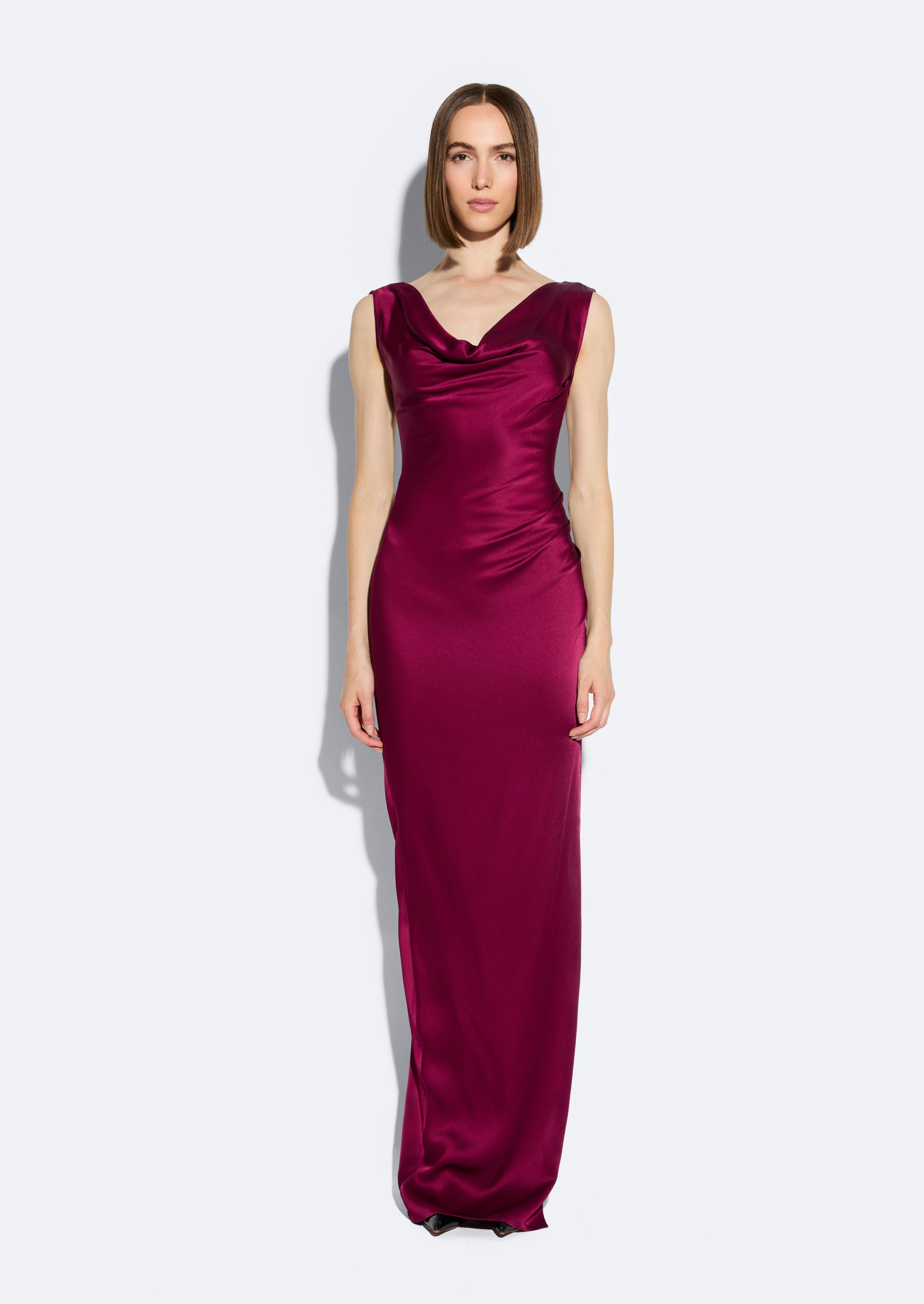 Satin Cowl Neck Gown