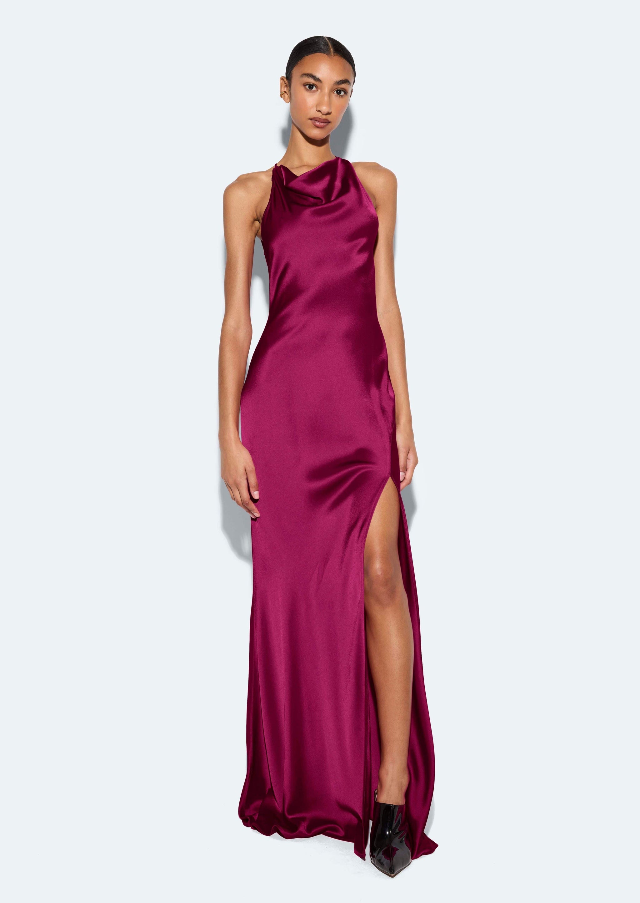 Satin Halter Gown in Berry Red | LAPOINTE Satin Halter Gown in Berry Red | LAPOINTE
