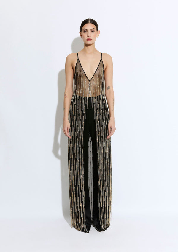 Rhinestone Fringe Long Cami Top