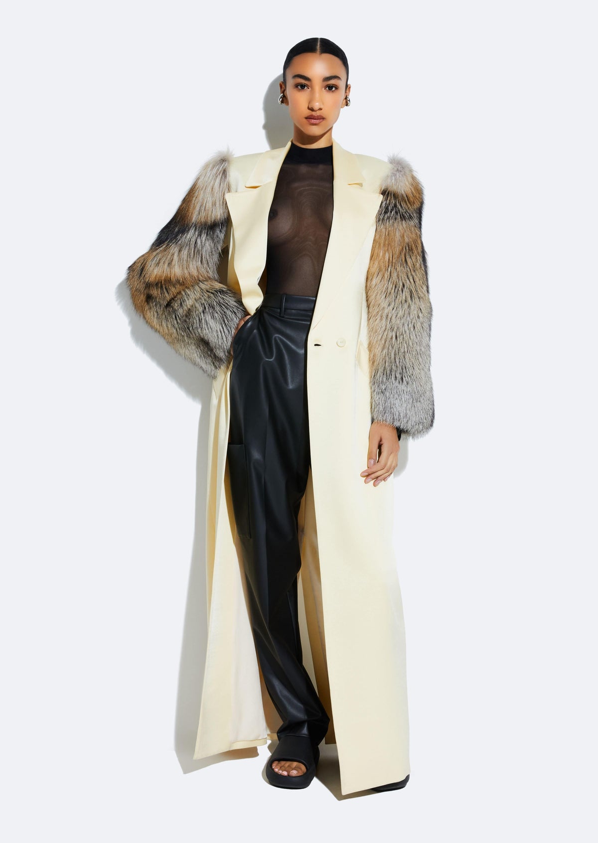 LAPOINTE Fur Coat in Butter Ivory main image 0