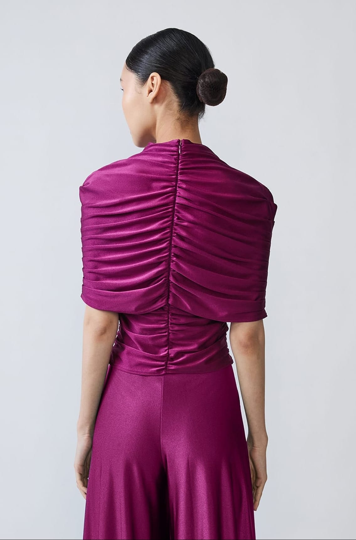 Shine Jersey Mock Neck Ruched Top