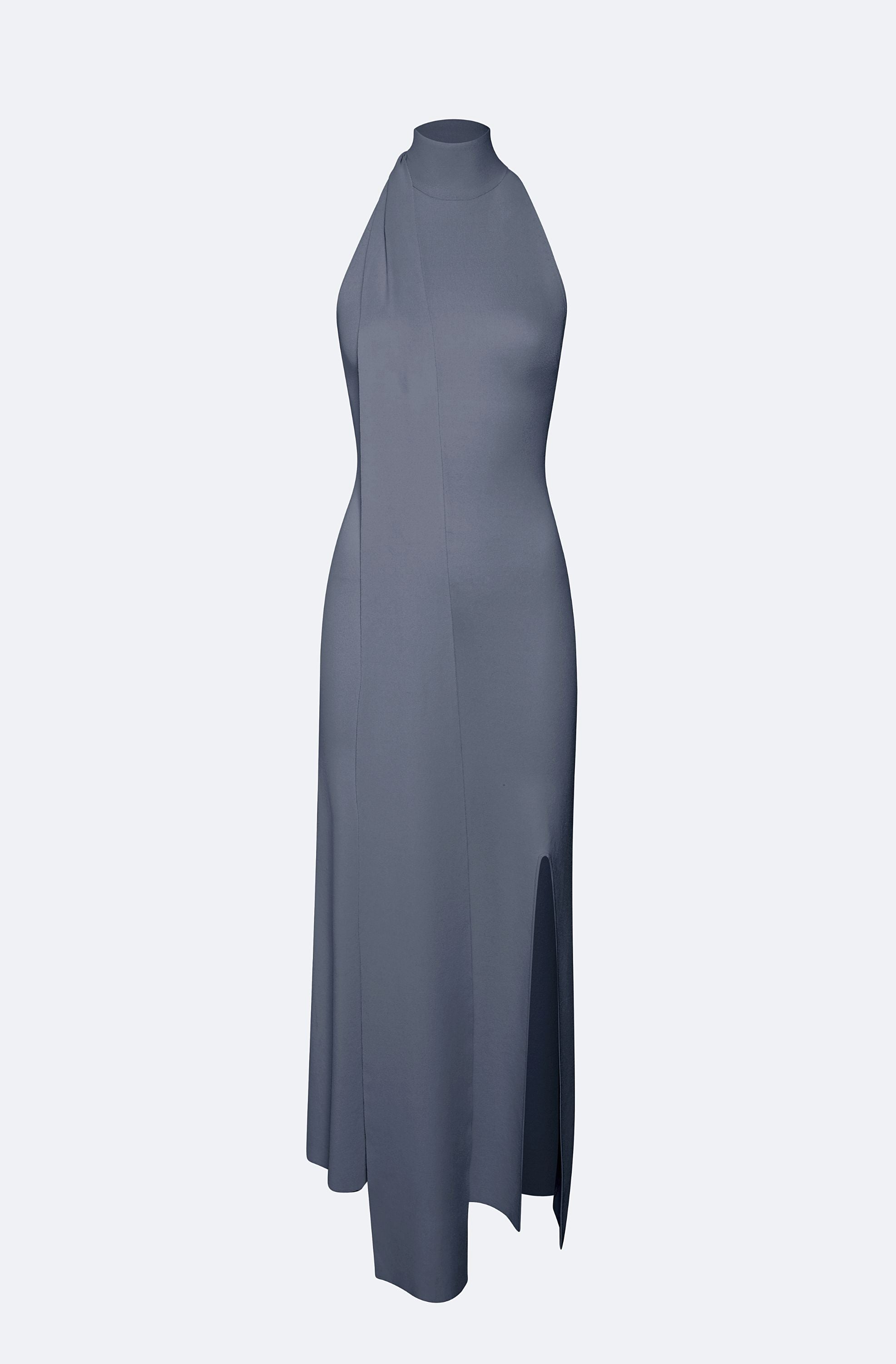 grey halterneck dress GRAY HALTERNECK SATIN CREPE MAXI DRESS | CULT MIA