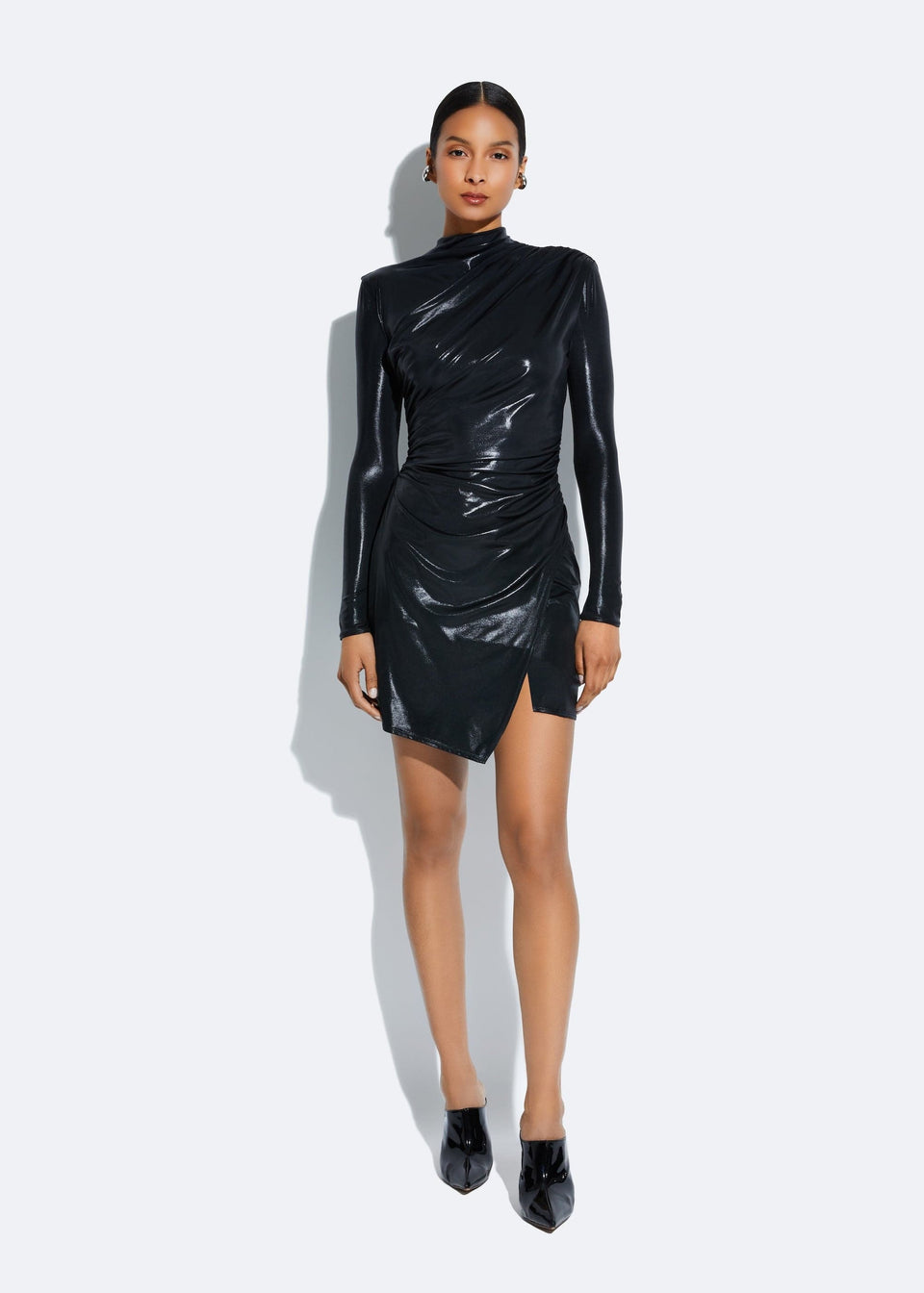 Coated Jersey Draped Mini Dress - LAPOINTE