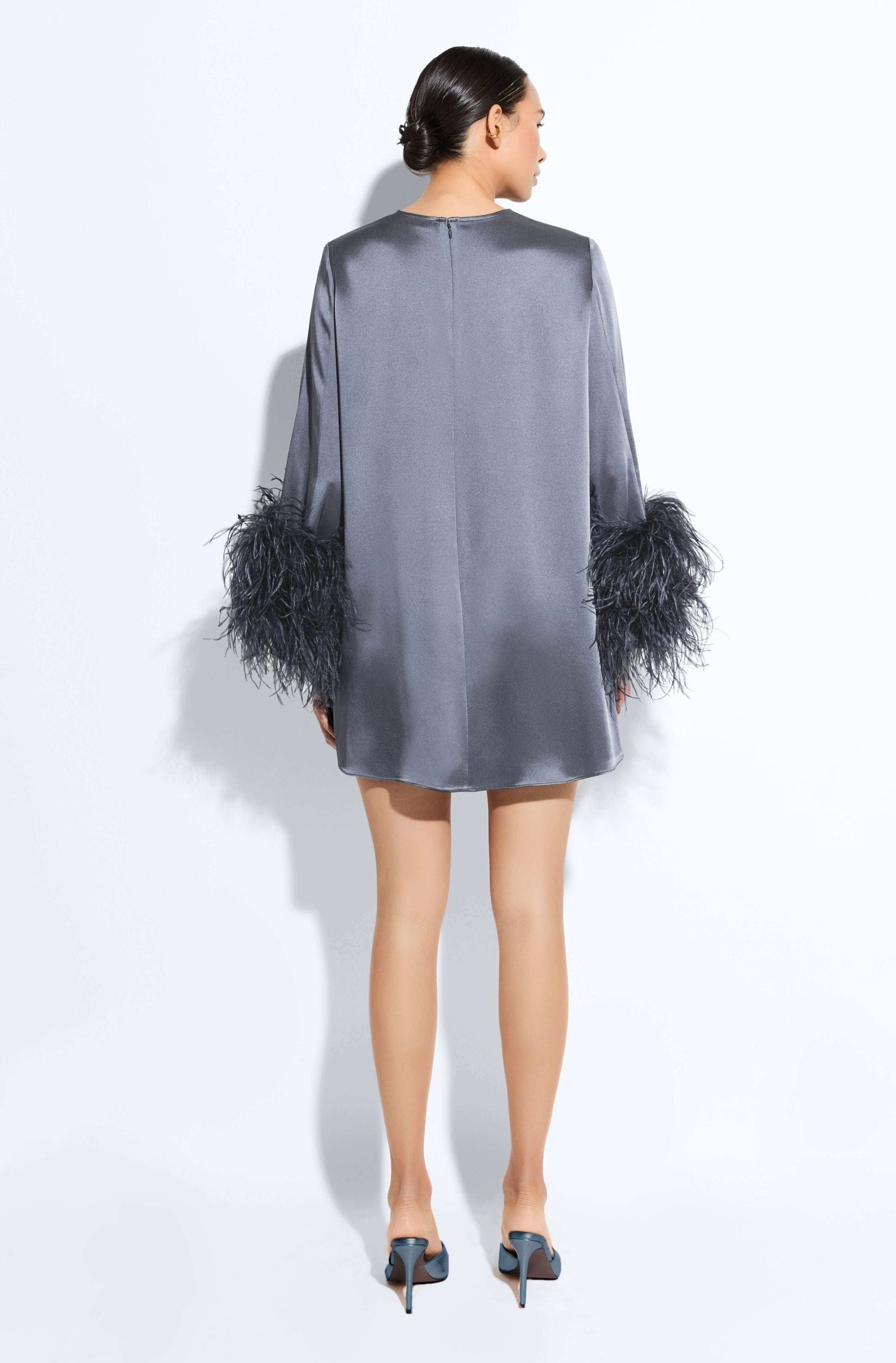 Satin Dress With Feathers - LAPOINTE