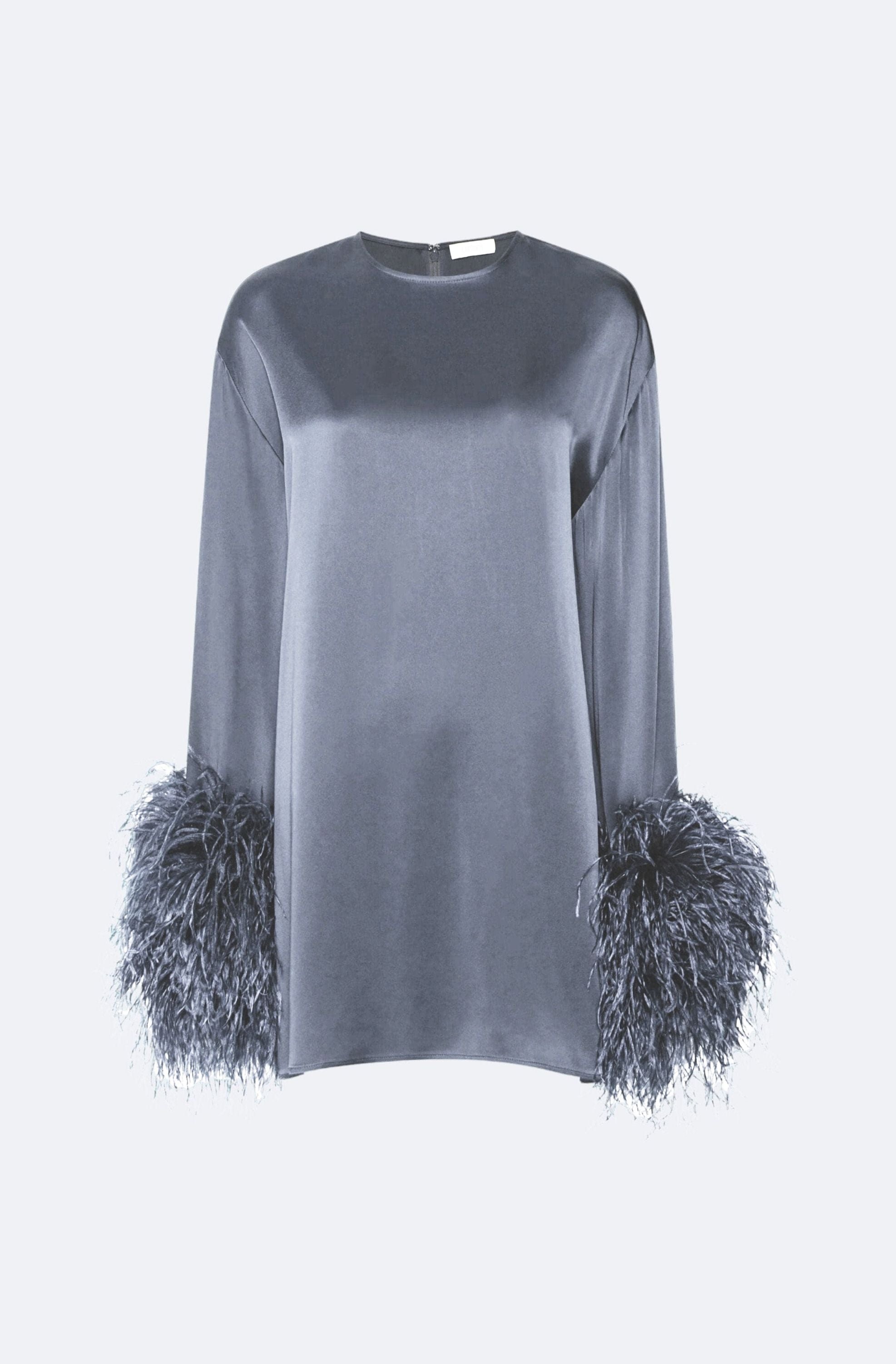 Satin Dress With Feathers - LAPOINTE